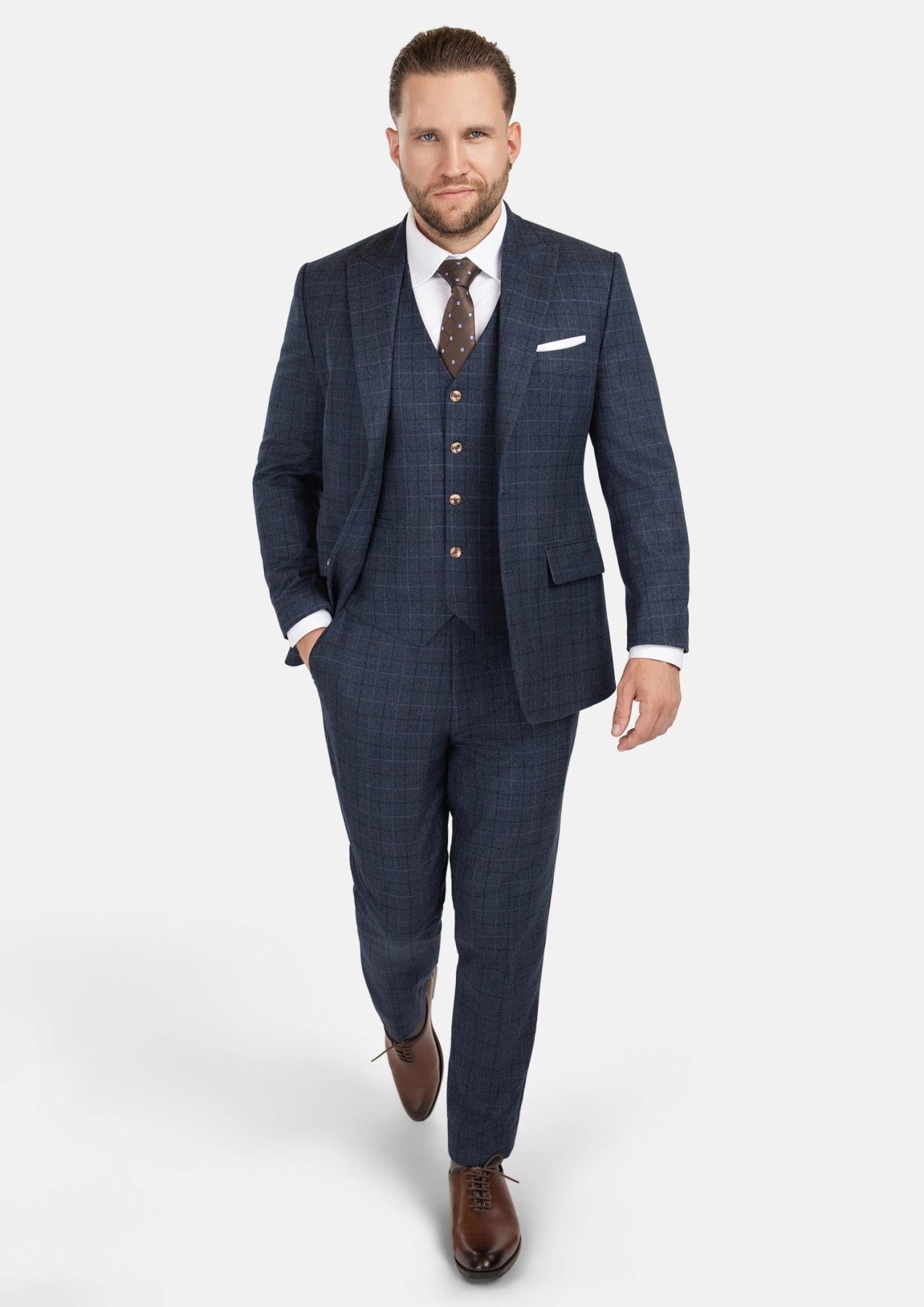 Bryant Charcoal Blue Check Flannel Suit - SARTORO