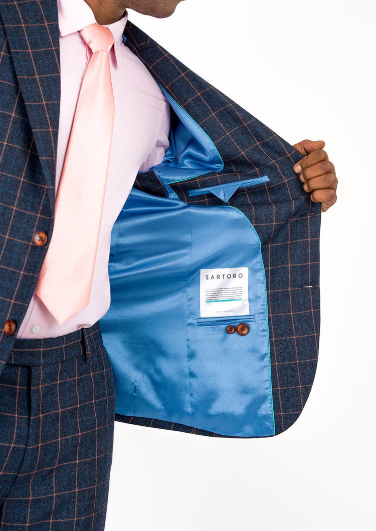 Bryant Spruce Blue Flannel Windowpane Suit - SARTORO352