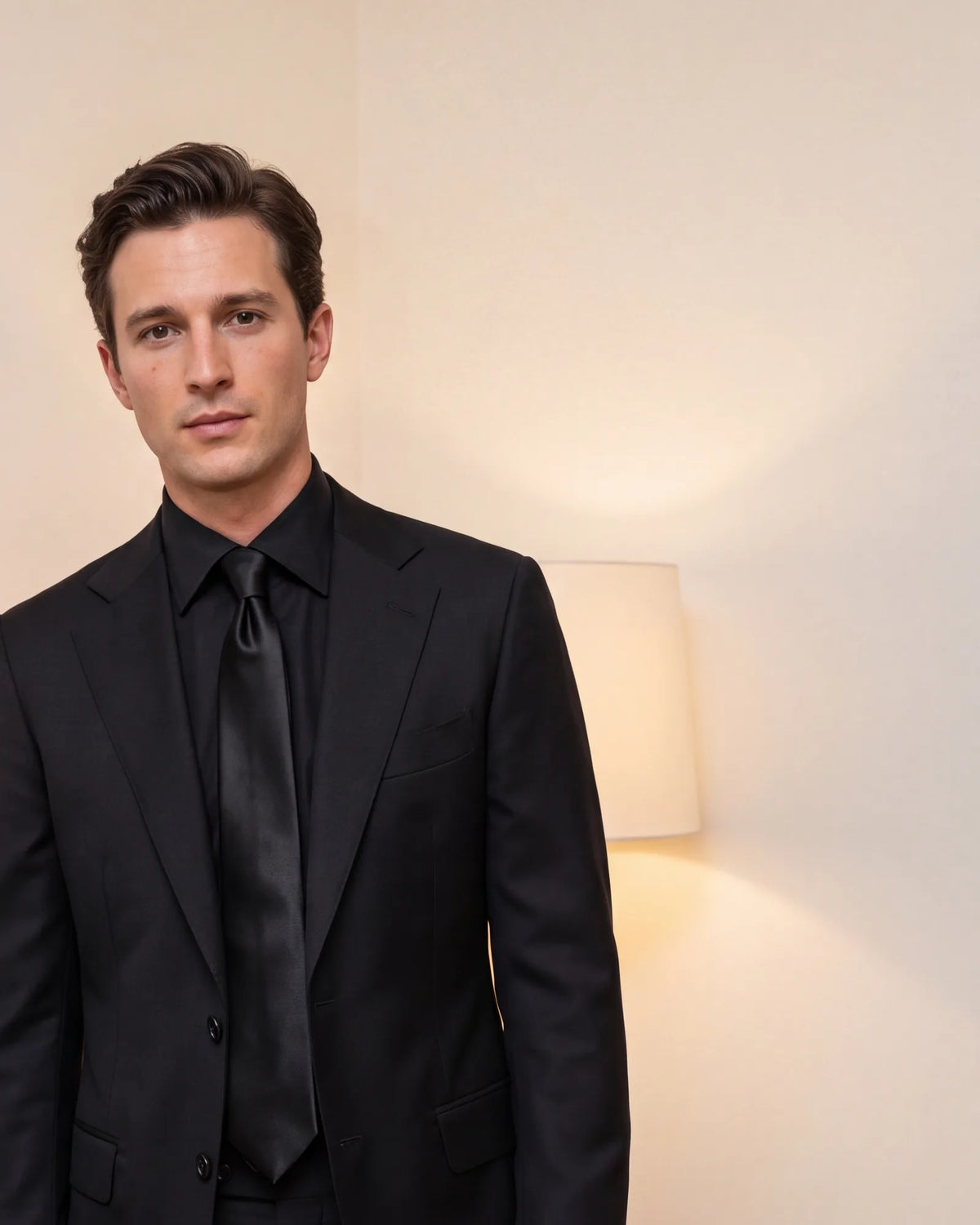 Planning an all-black look for an evening party? Let a satin tie stand out against a matte shirt.