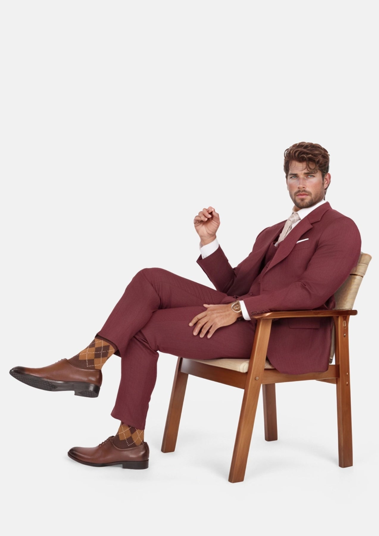 Burgundy Herringbone Ellis Suit - SARTORO