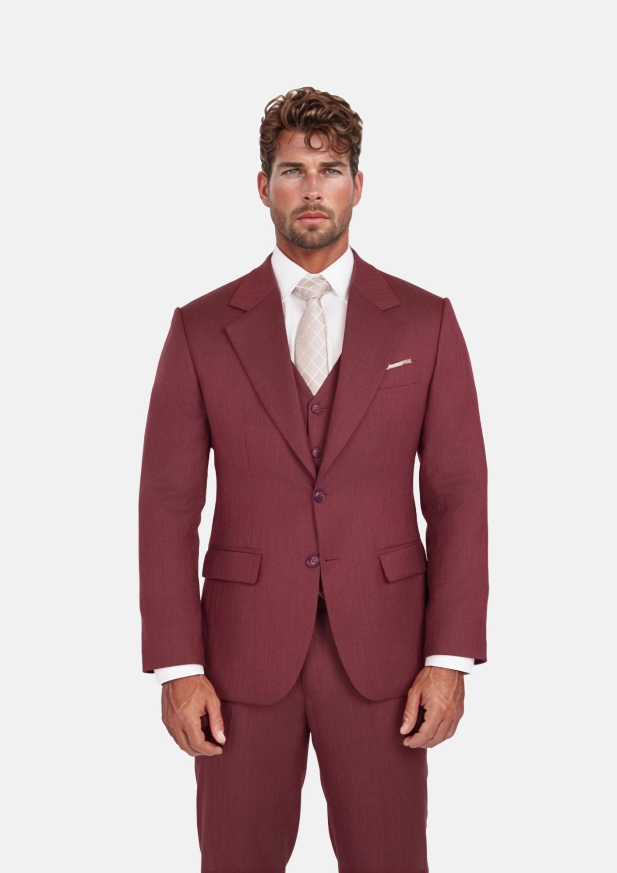 Burgundy Herringbone Ellis Suit - SARTORO