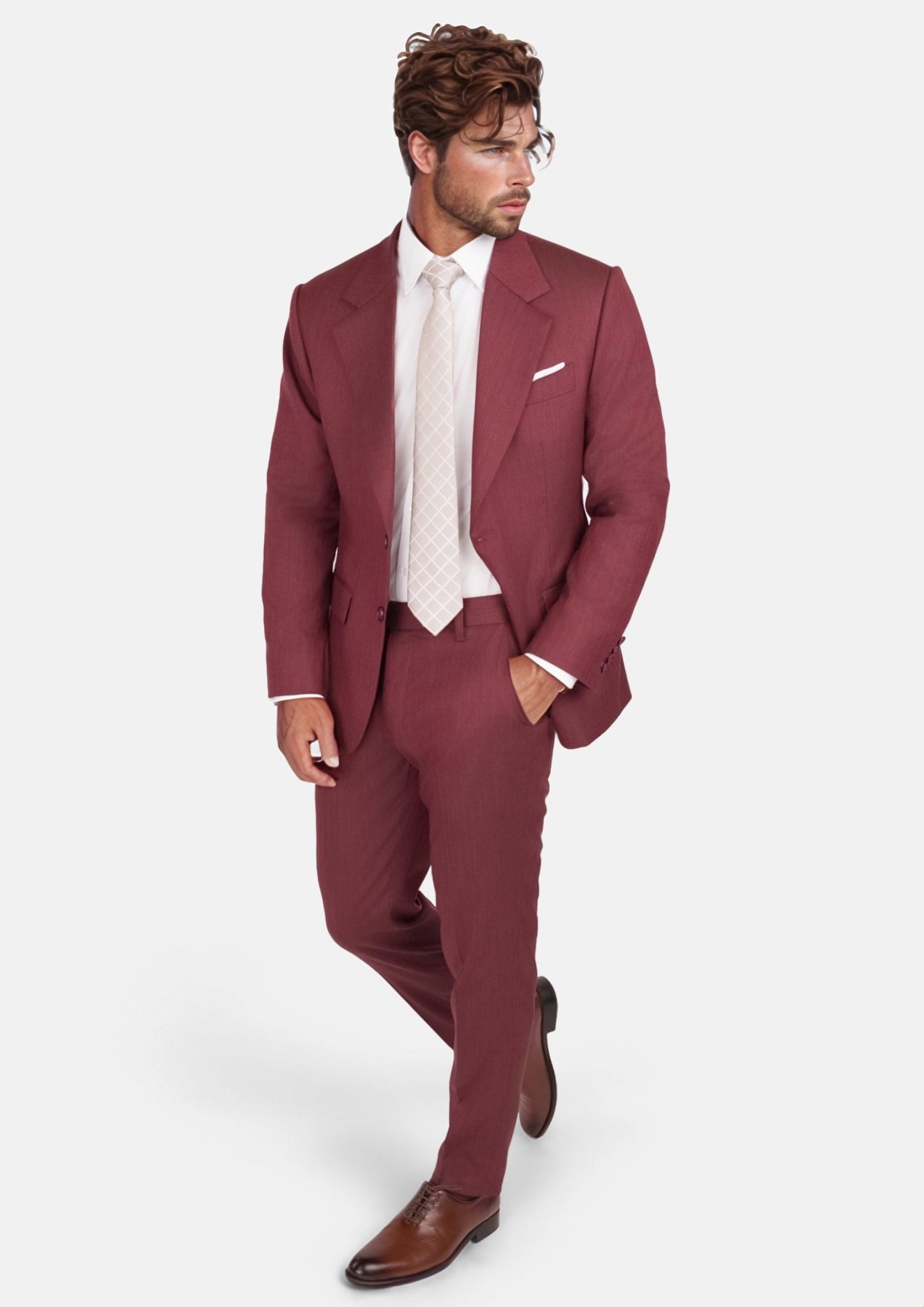 Burgundy Herringbone Ellis Suit - SARTORO