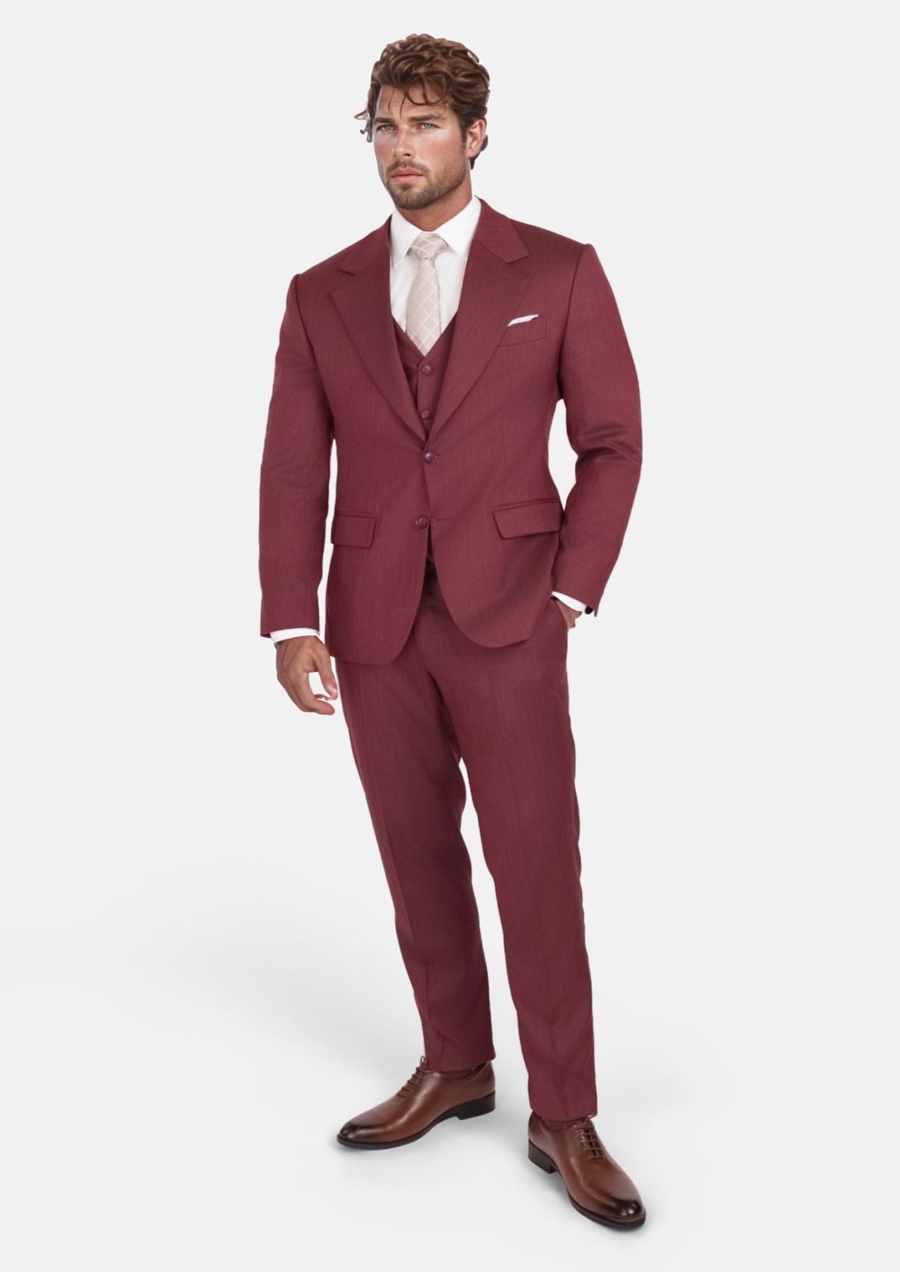 Burgundy Herringbone Ellis Suit - SARTORO