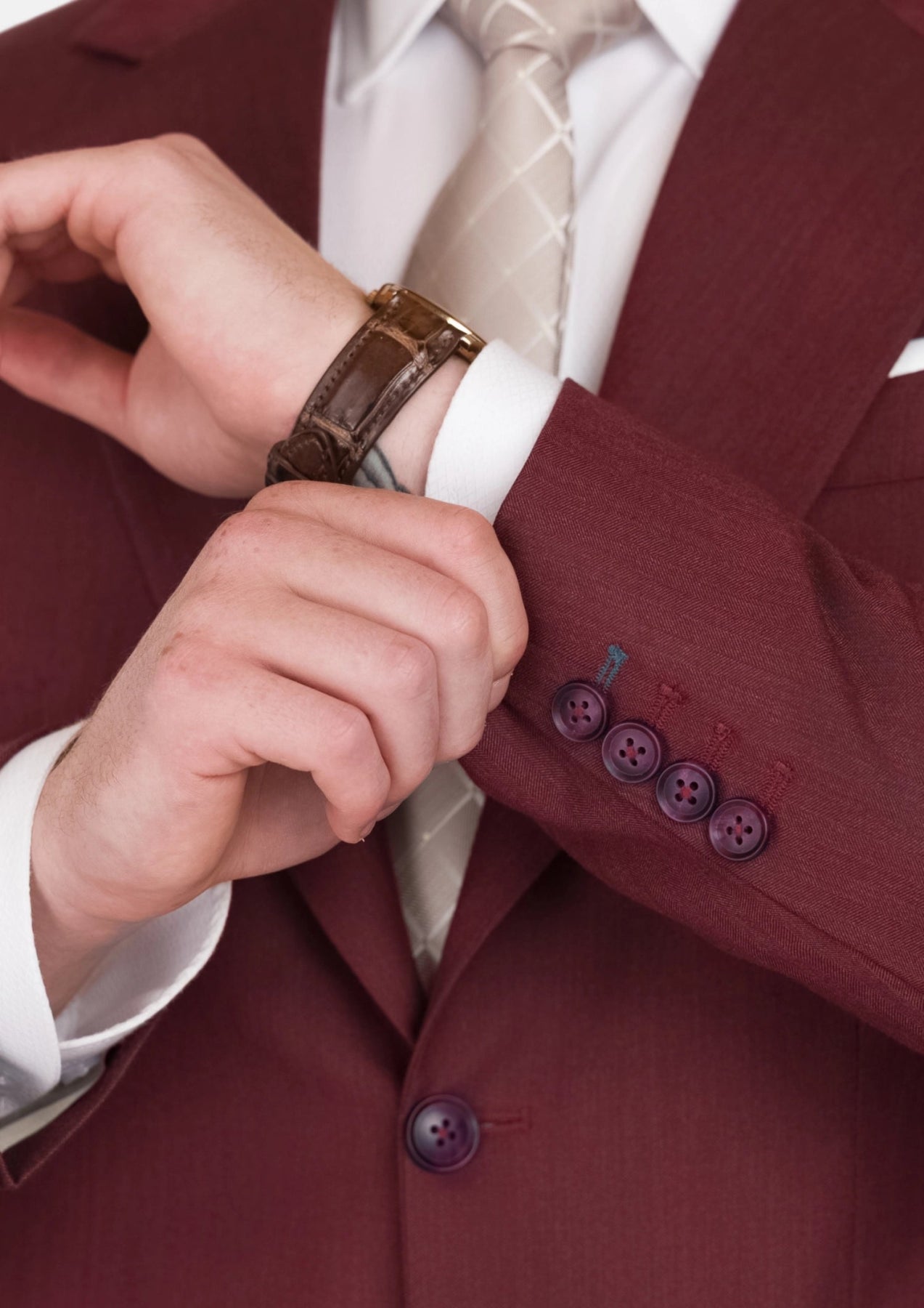 Burgundy Herringbone Ellis Suit - SARTORO