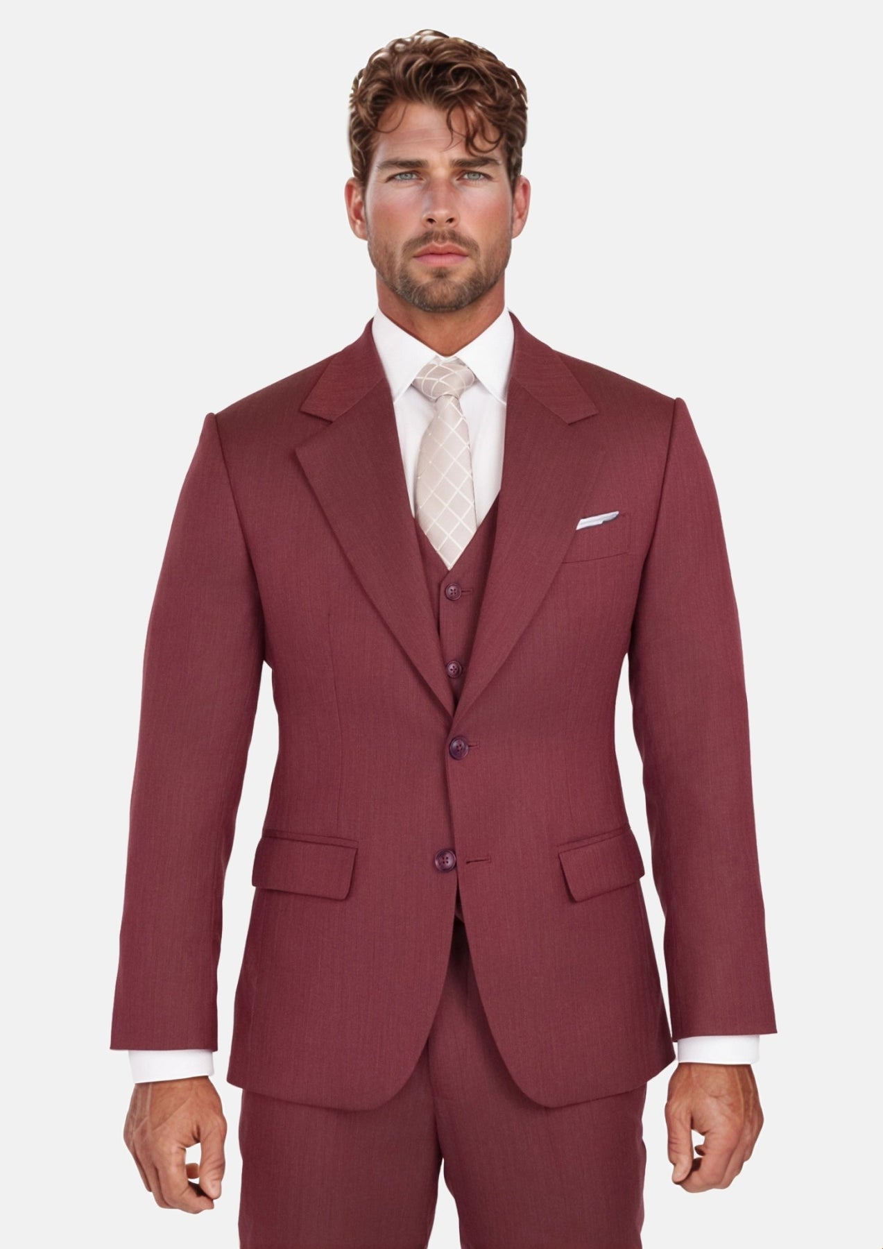 Burgundy Herringbone Ellis Suit - SARTORO