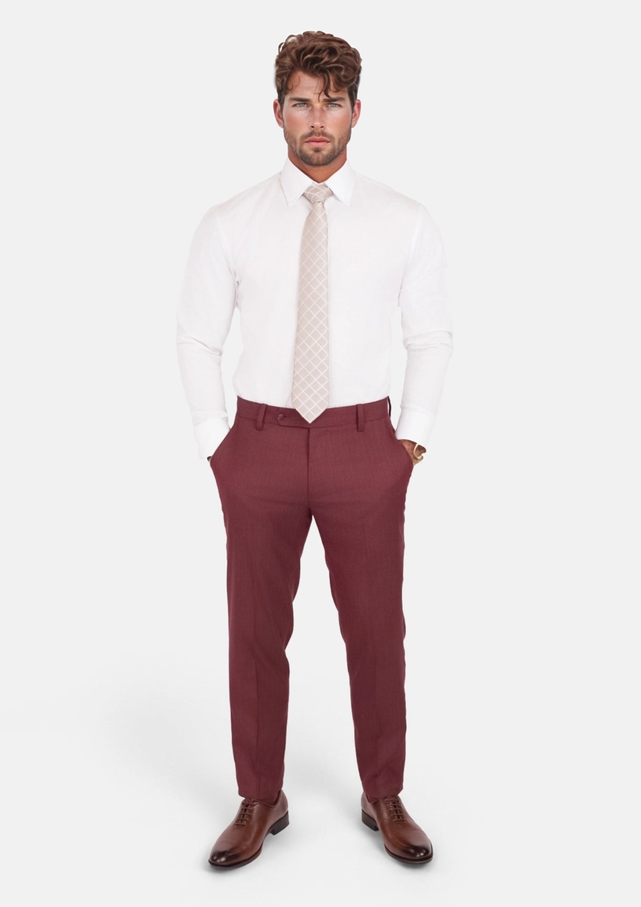 Burgundy Herringbone Pants - SARTORO