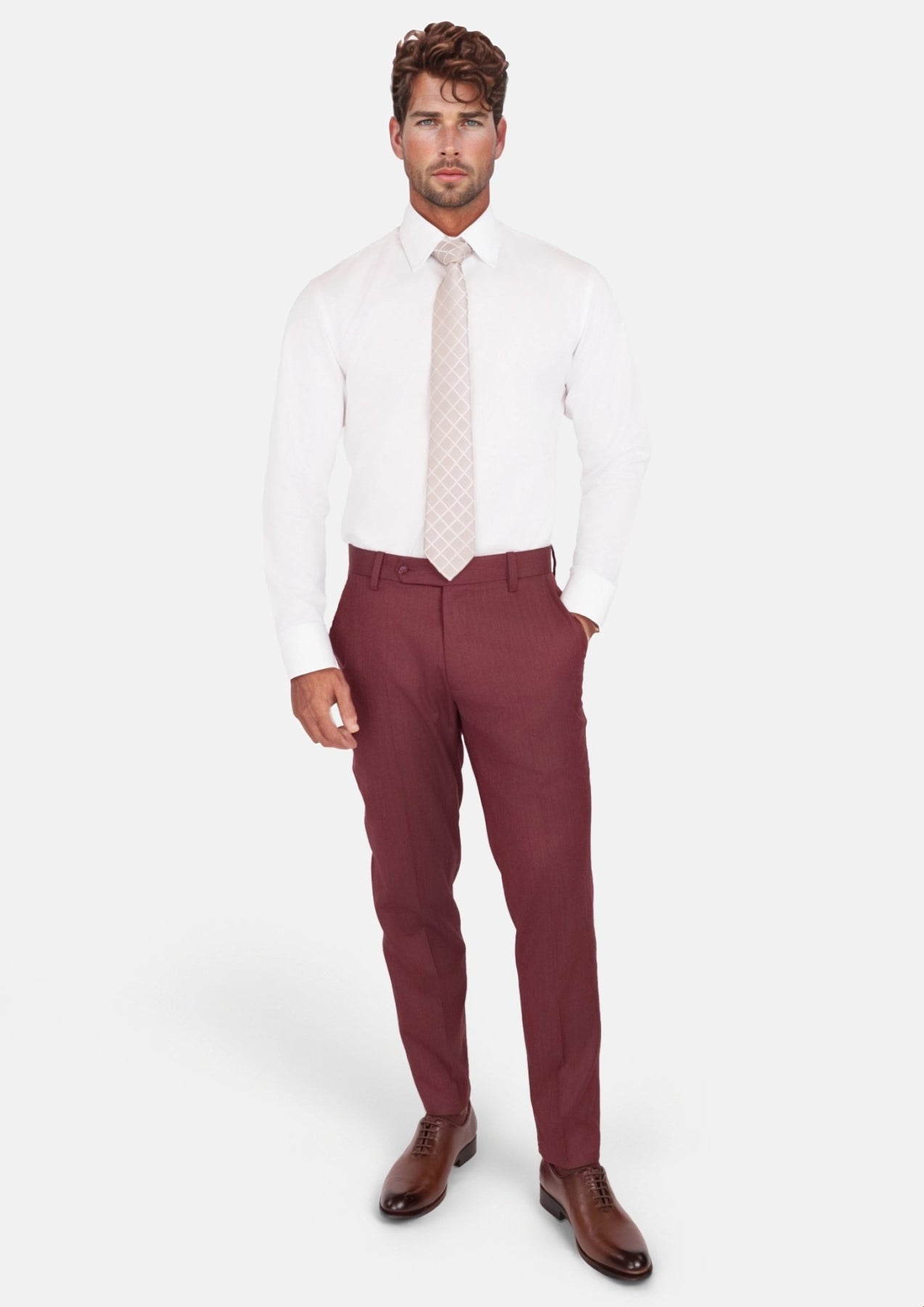 Burgundy Herringbone Pants - SARTORO