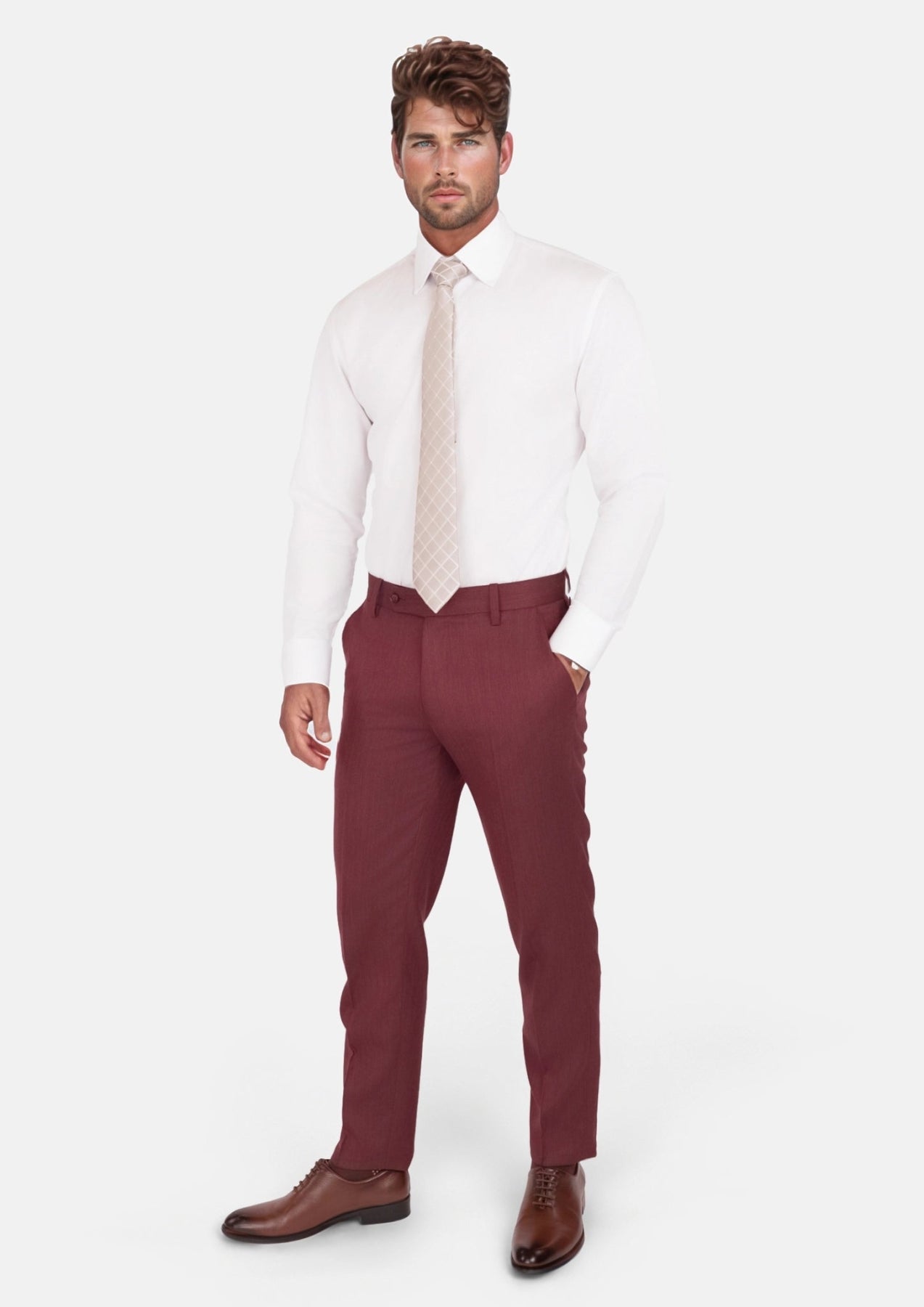 Burgundy Herringbone Pants - SARTORO
