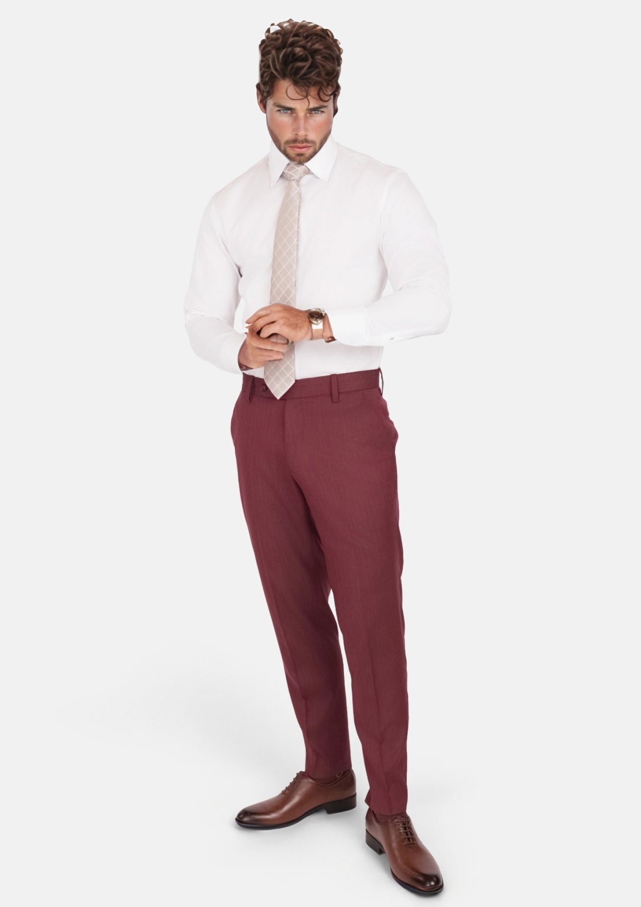 Burgundy Herringbone Pants - SARTORO