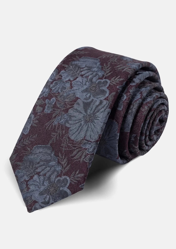 Burgundy Slate Floral Tie - SARTORO