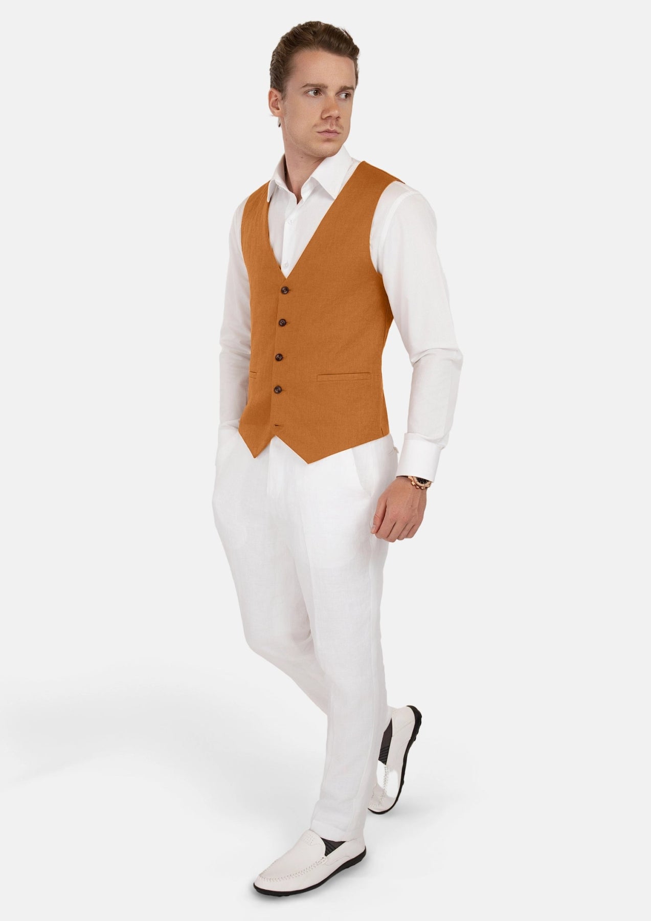 Burnt Orange Linen Vest - SARTORO536