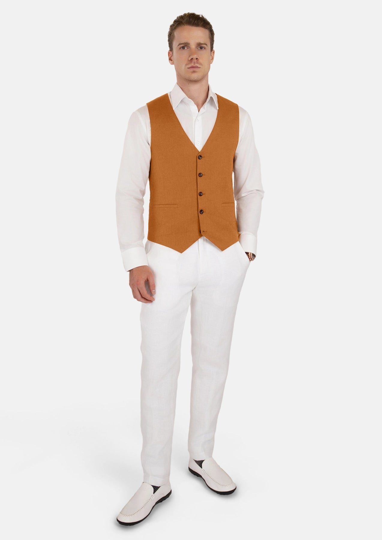 Burnt Orange Linen Vest - SARTORO184