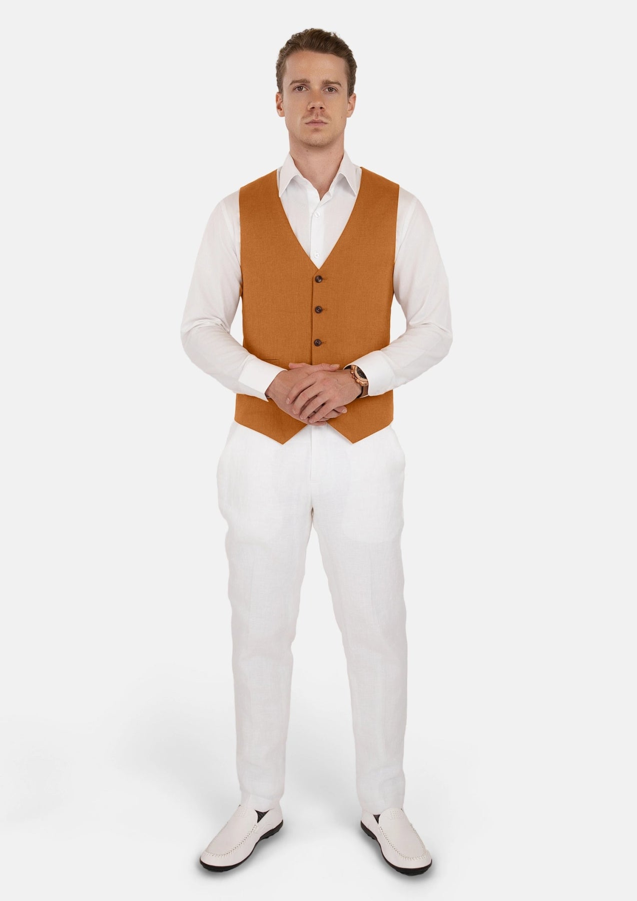Burnt Orange Linen Vest - SARTORO554