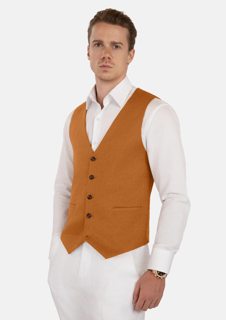 Burnt Orange Linen Vest - SARTORO187