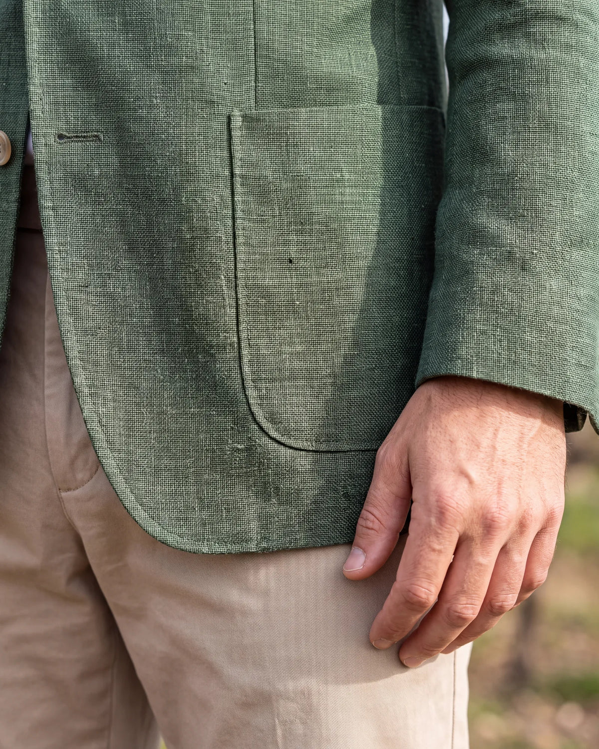 Want a jacket that reads casual? Ask for patch pockets. Sewn on the outside, they relax a jacket more than flaps do.