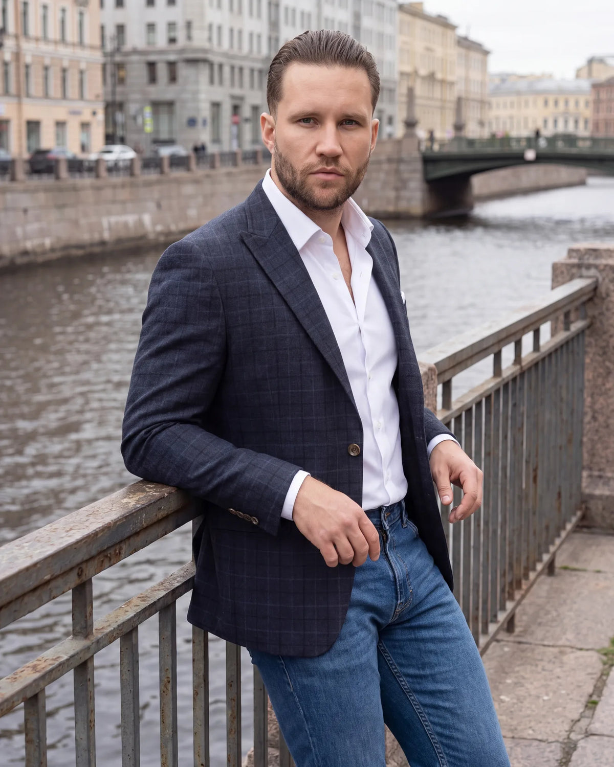 Pairing a jacket with jeans? A sport coat is the easiest of the three, and mid or dark denim both work.