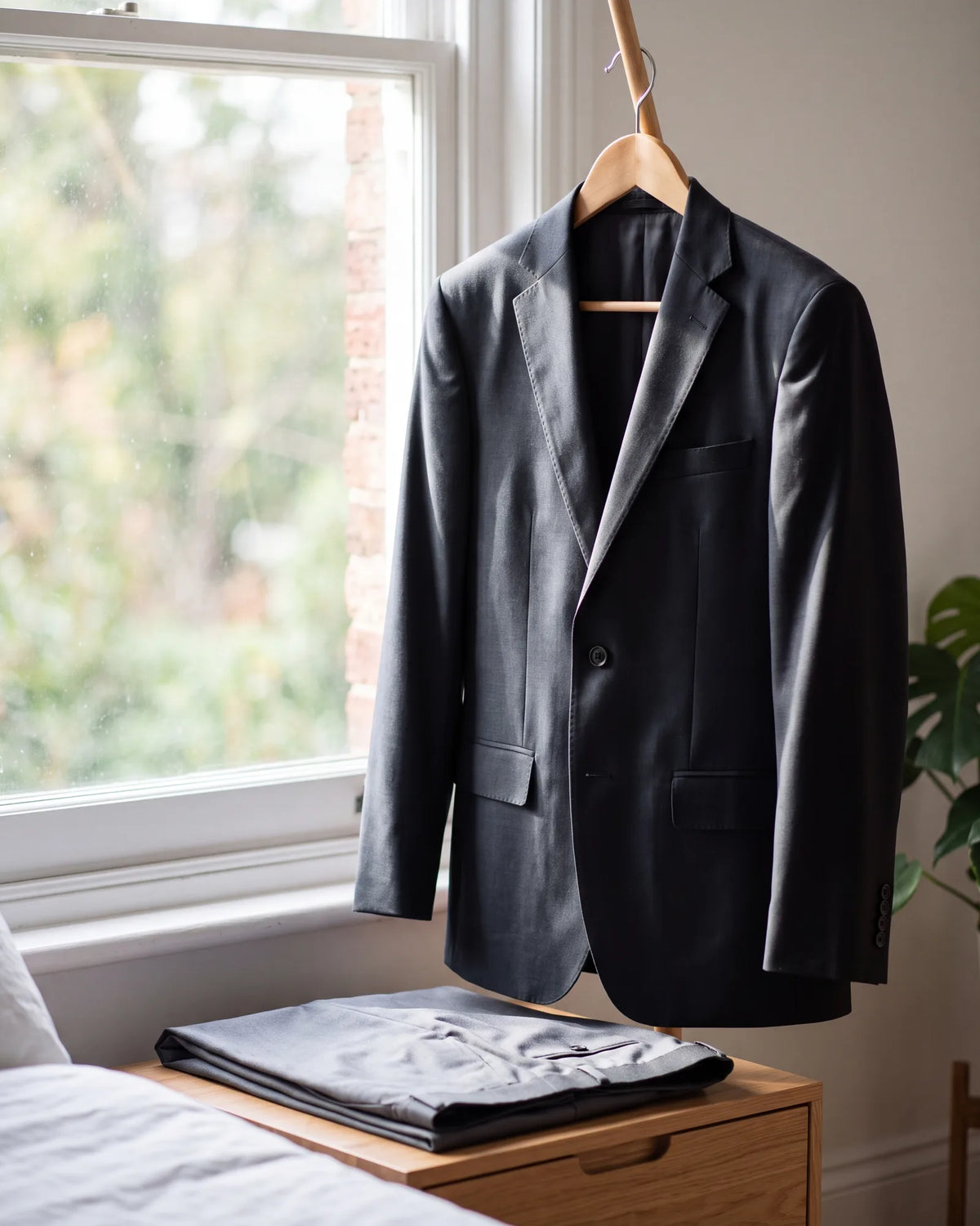 Swapping in metal buttons will not turn a smooth, slightly shiny suit jacket into a blazer. The cloth still reads as a suit.