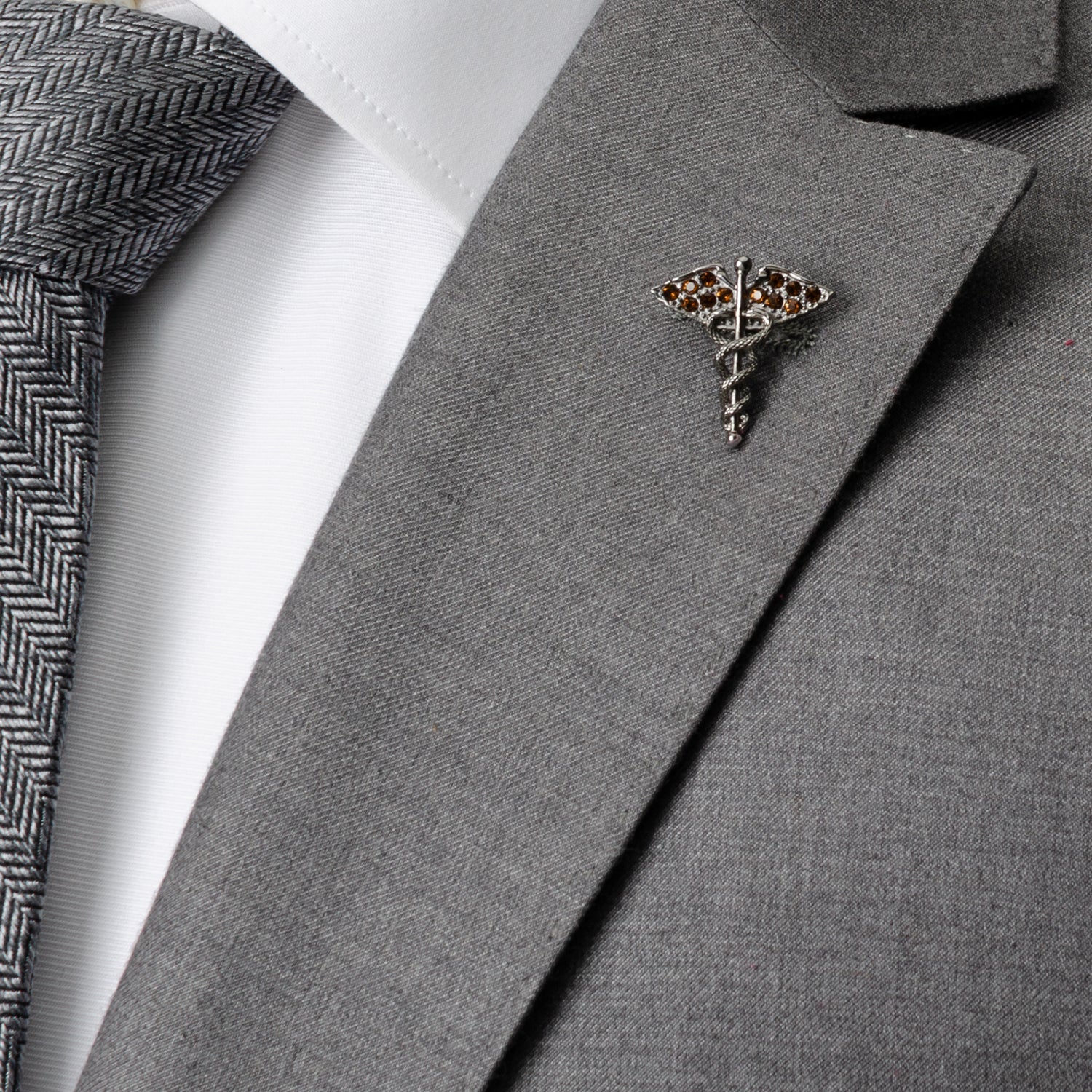 Caduceus Pave Gunmetal Lapel Pin - SARTORO349
