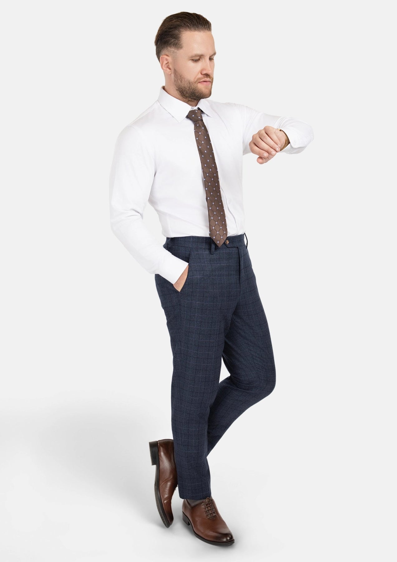 Charcoal Blue Check Flannel Pants - SARTORO