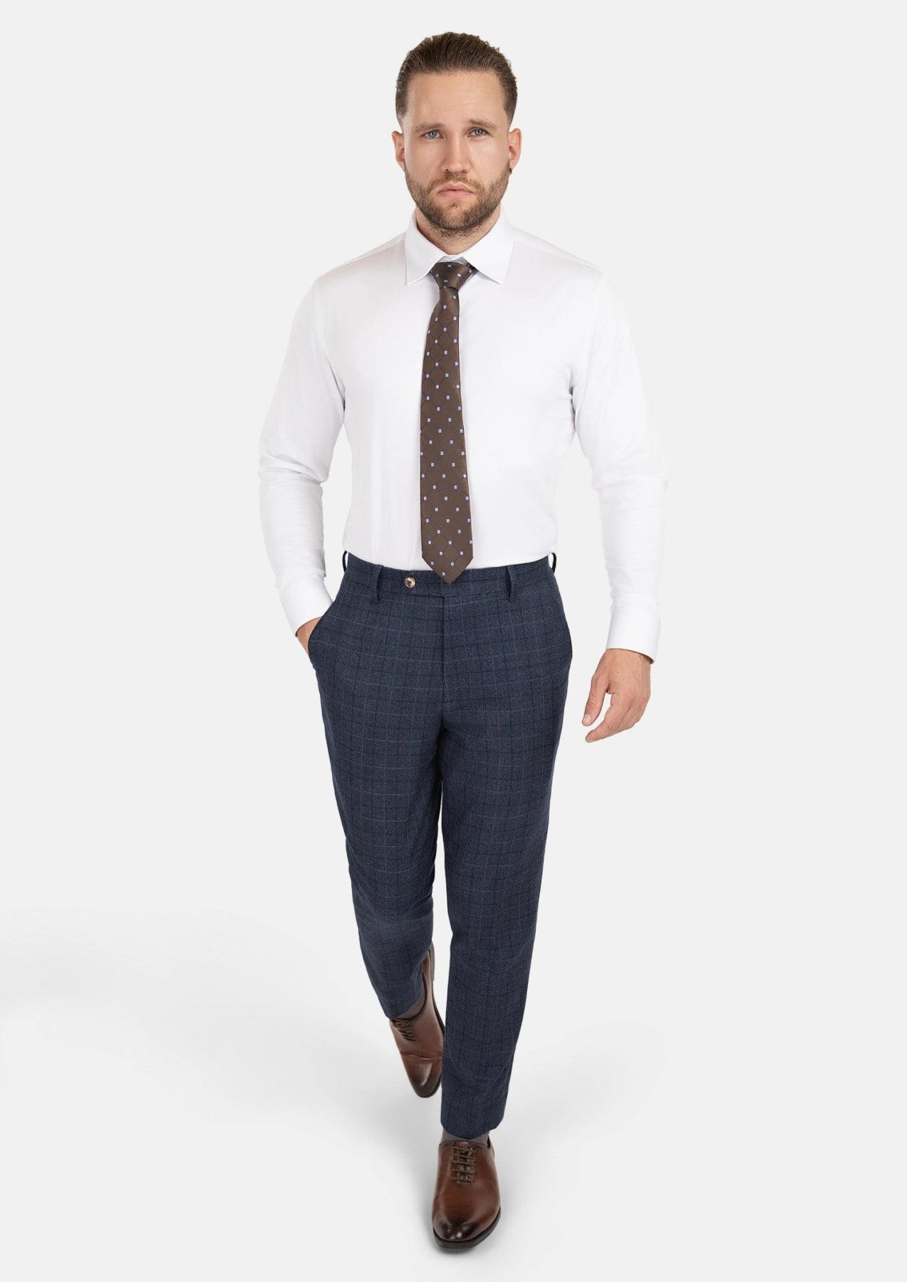 Charcoal Blue Check Flannel Pants - SARTORO