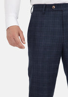 Charcoal Blue Check Flannel Pants - SARTORO916