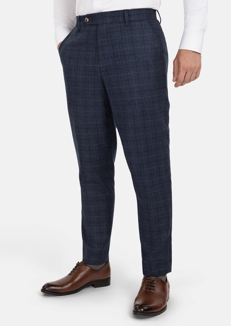 Charcoal Blue Check Flannel Pants - SARTORO576