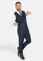 Charcoal Blue Check Flannel Vest - SARTORO12