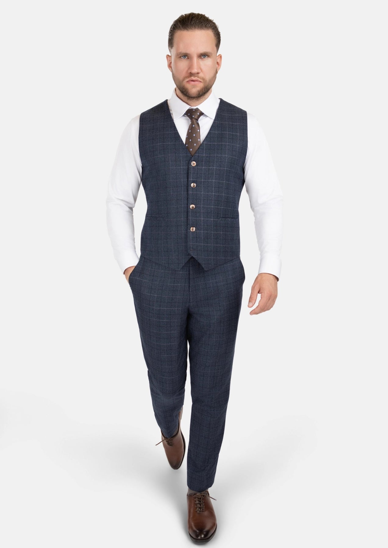 Charcoal Blue Check Flannel Vest - SARTORO