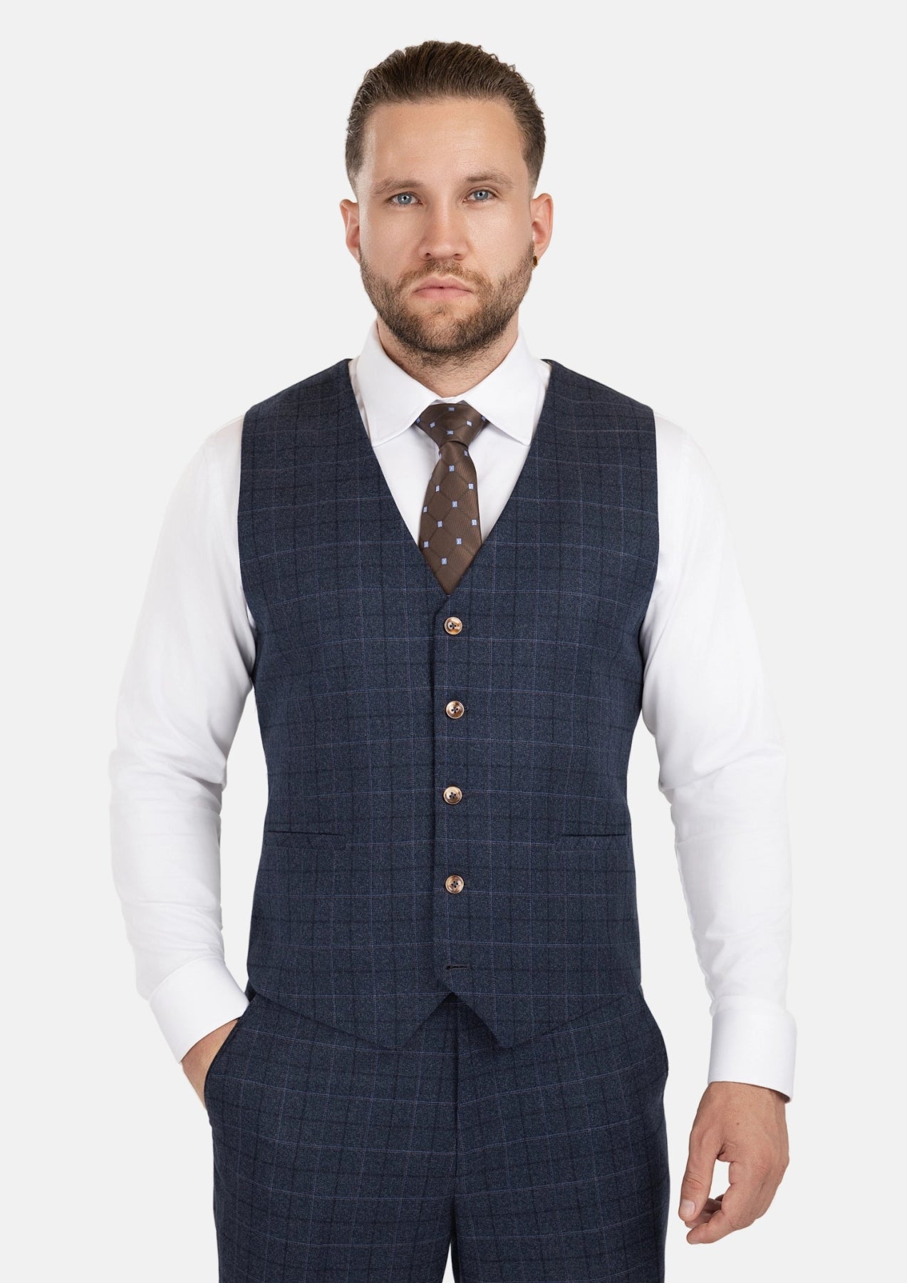 Charcoal Blue Check Flannel Vest - SARTORO