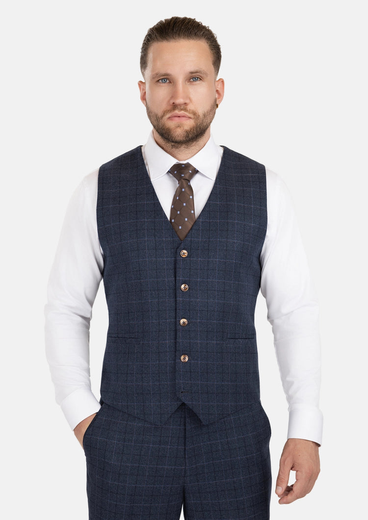 Charcoal Blue Check Flannel Vest - SARTORO148