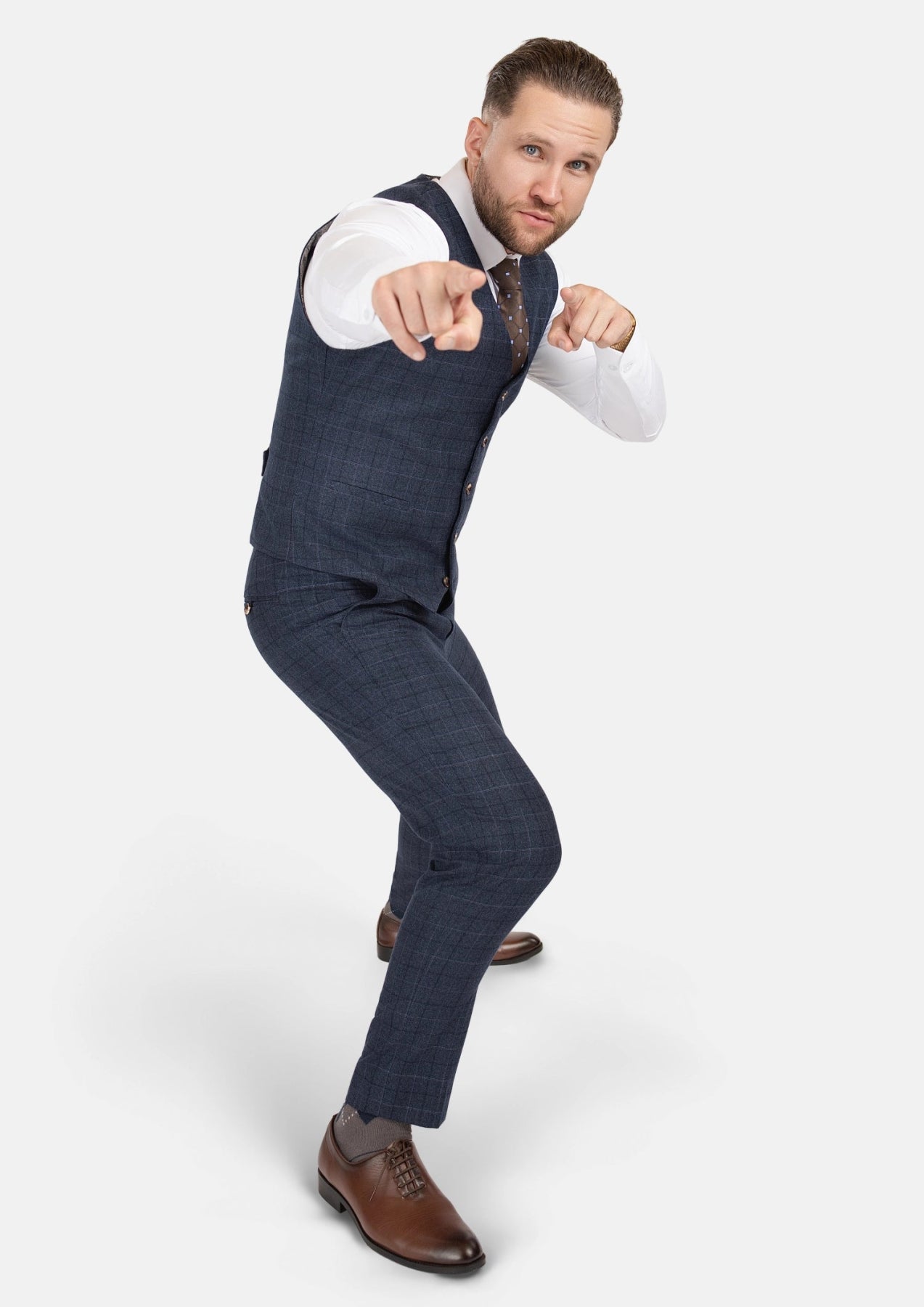 Charcoal Blue Check Flannel Vest - SARTORO