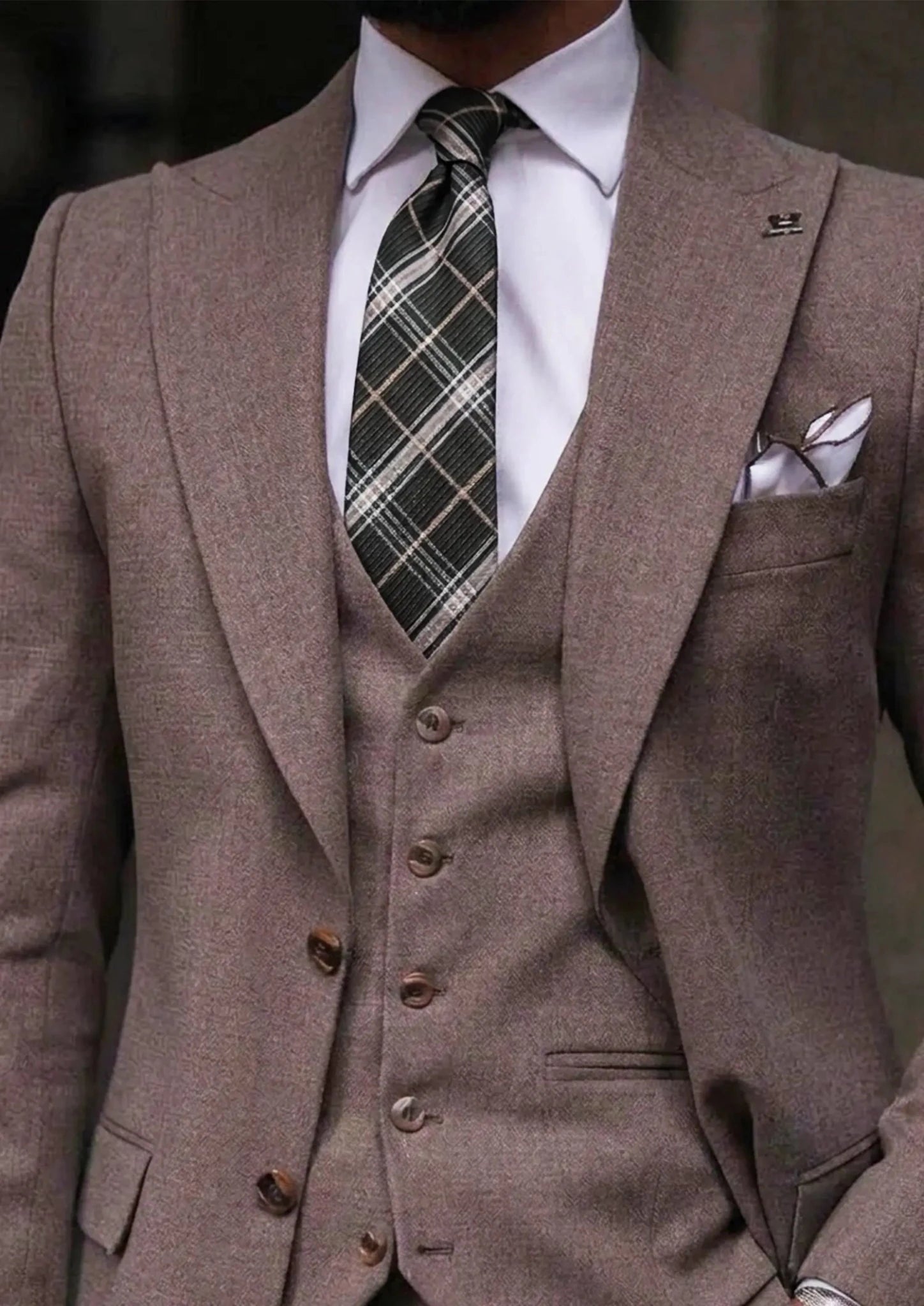 Charcoal Camel Plaid Tie - SARTORO105
