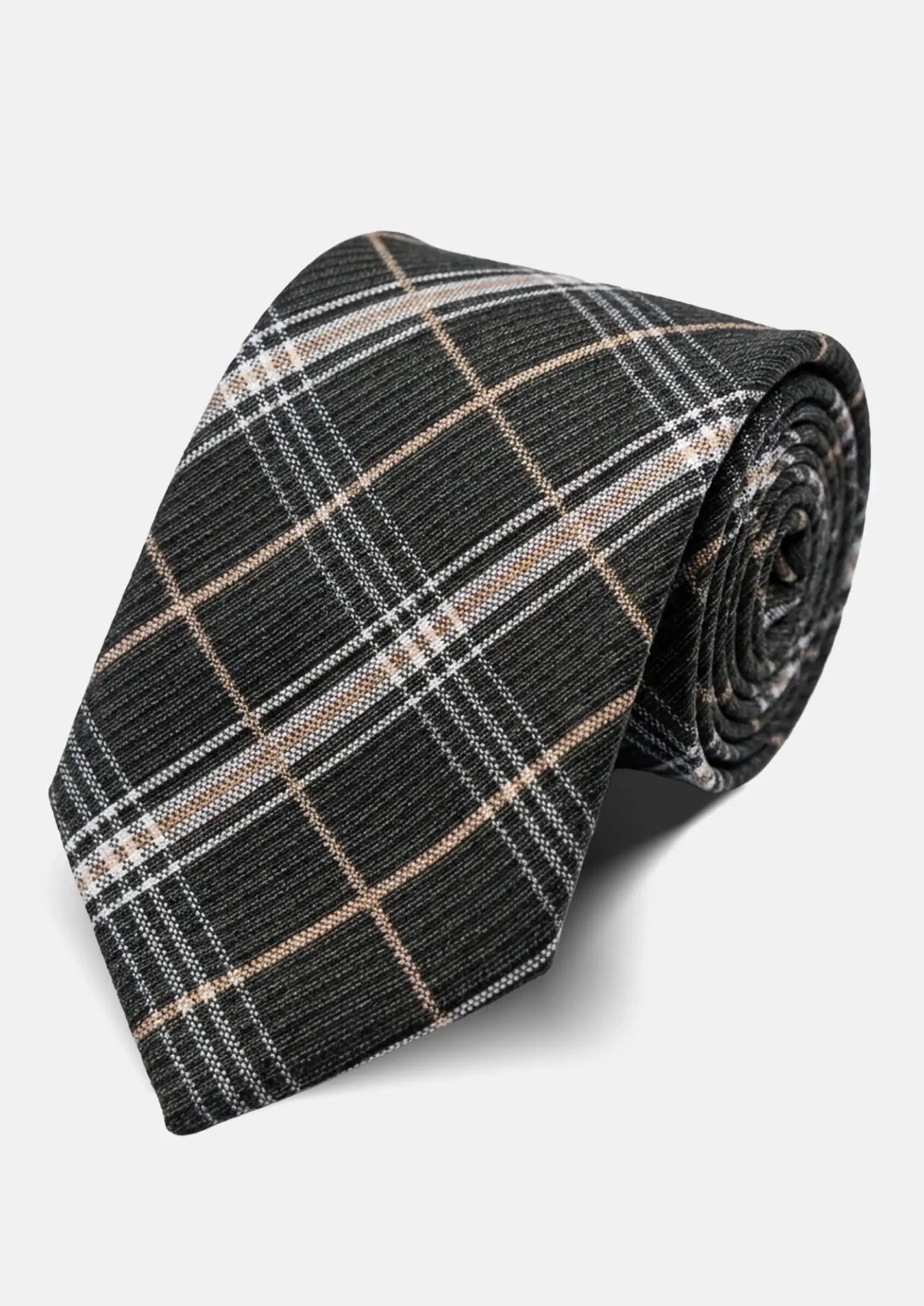 Charcoal Camel Plaid Tie124