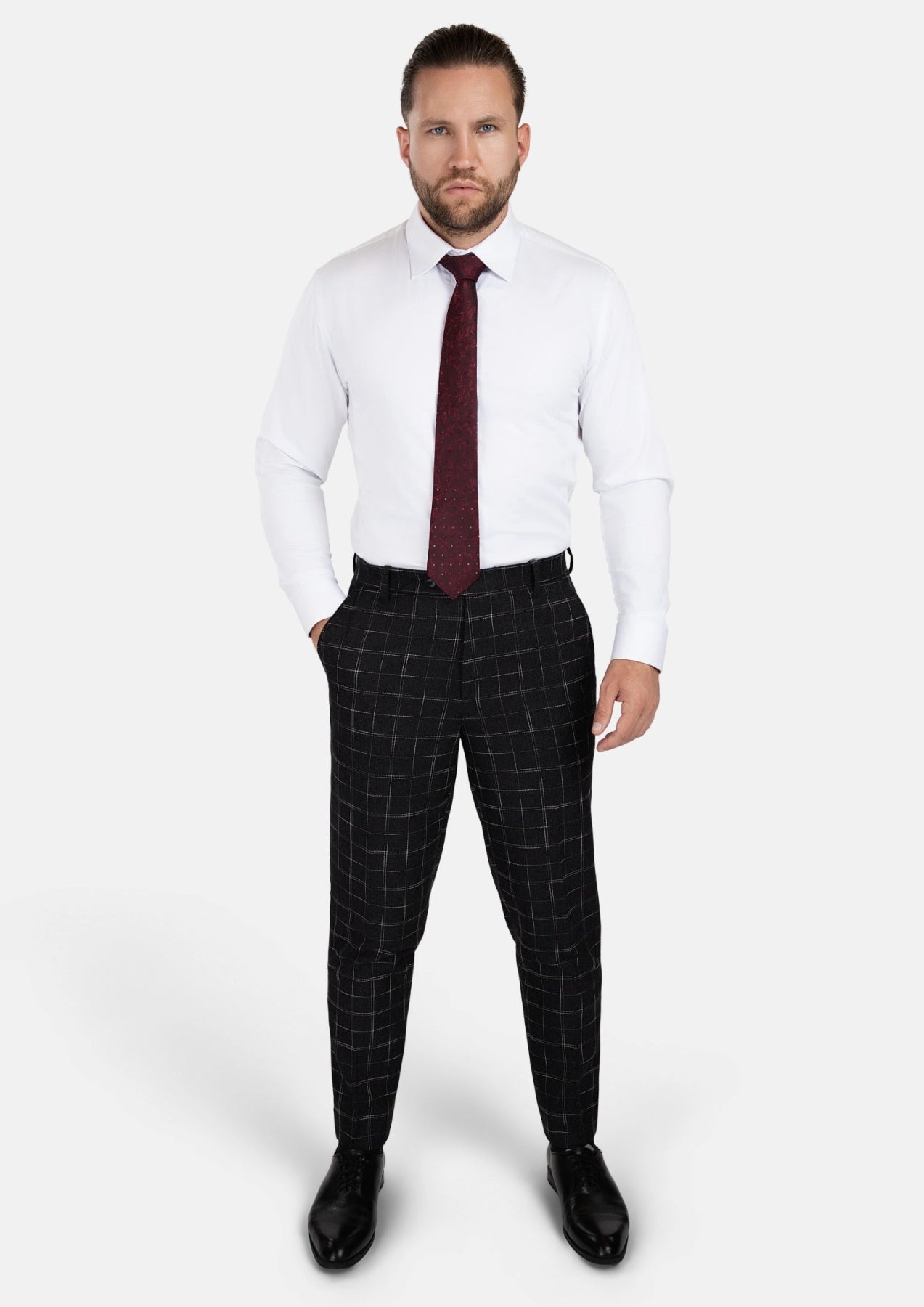 Charcoal Flannel Windowpane Pants - SARTORO