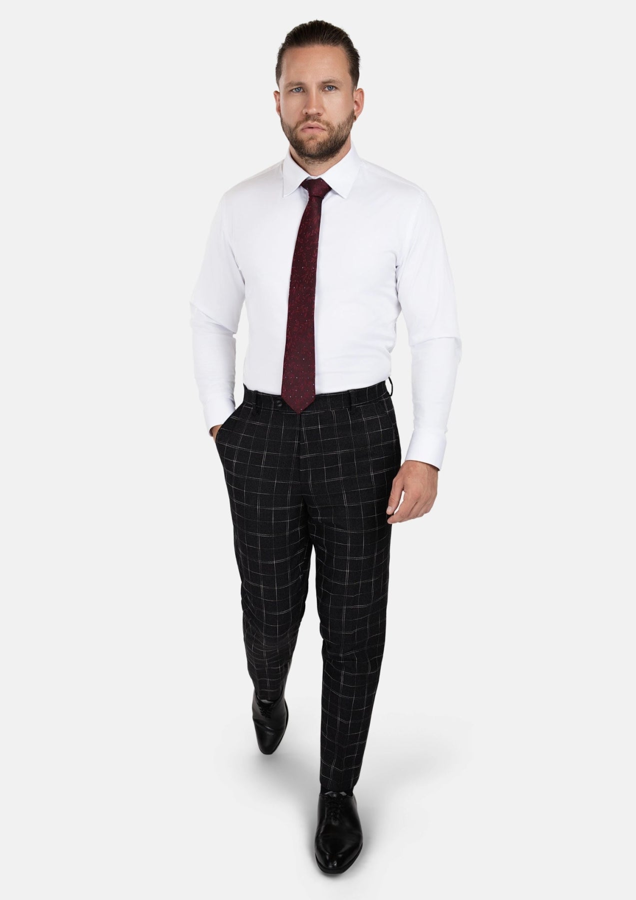 Charcoal Flannel Windowpane Pants