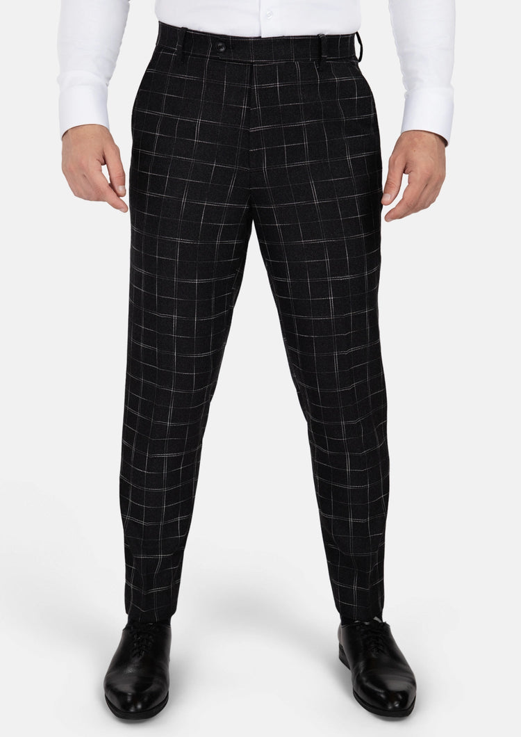 Charcoal Flannel Windowpane Pants - SARTORO69