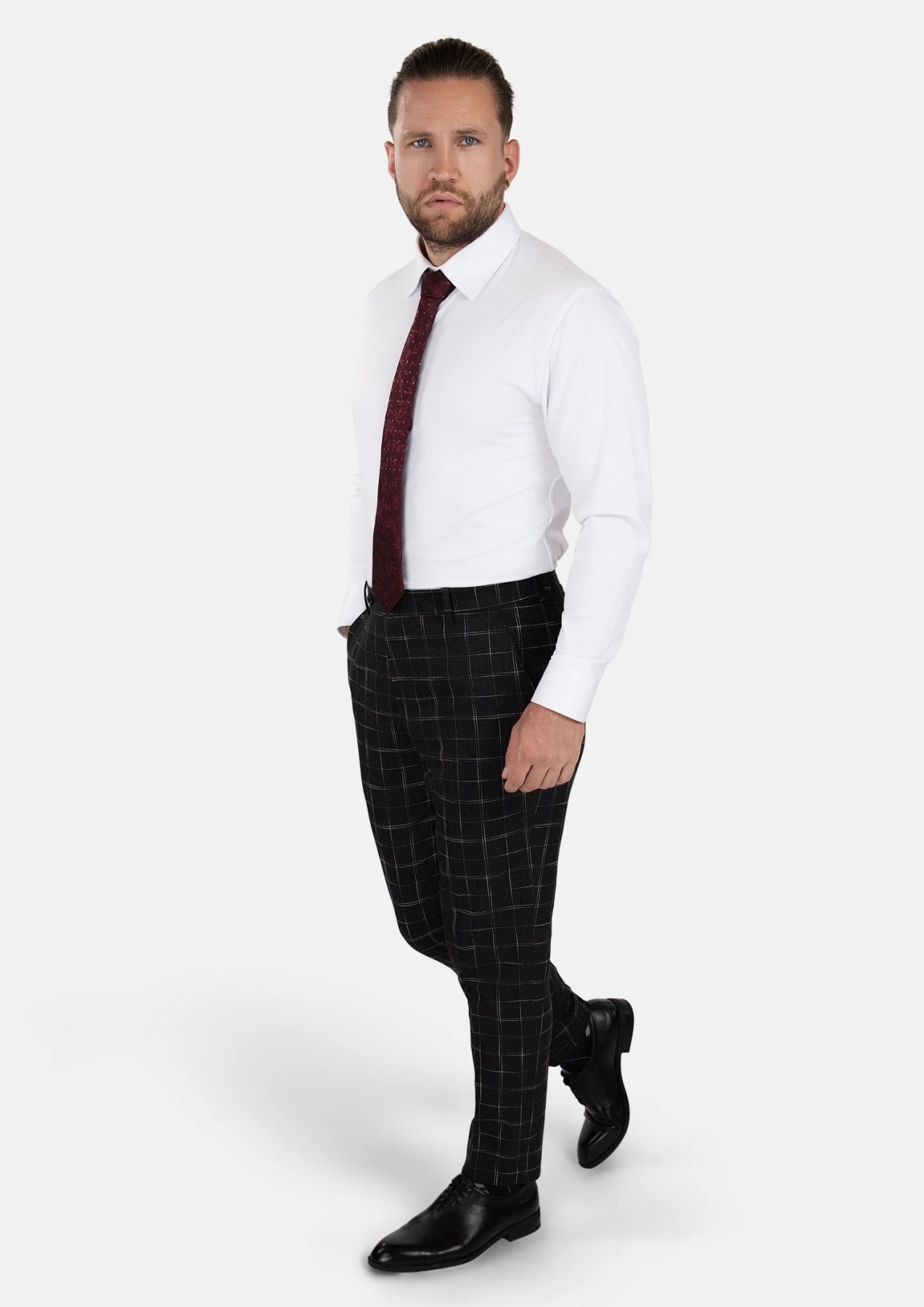 Charcoal Flannel Windowpane Pants - SARTORO