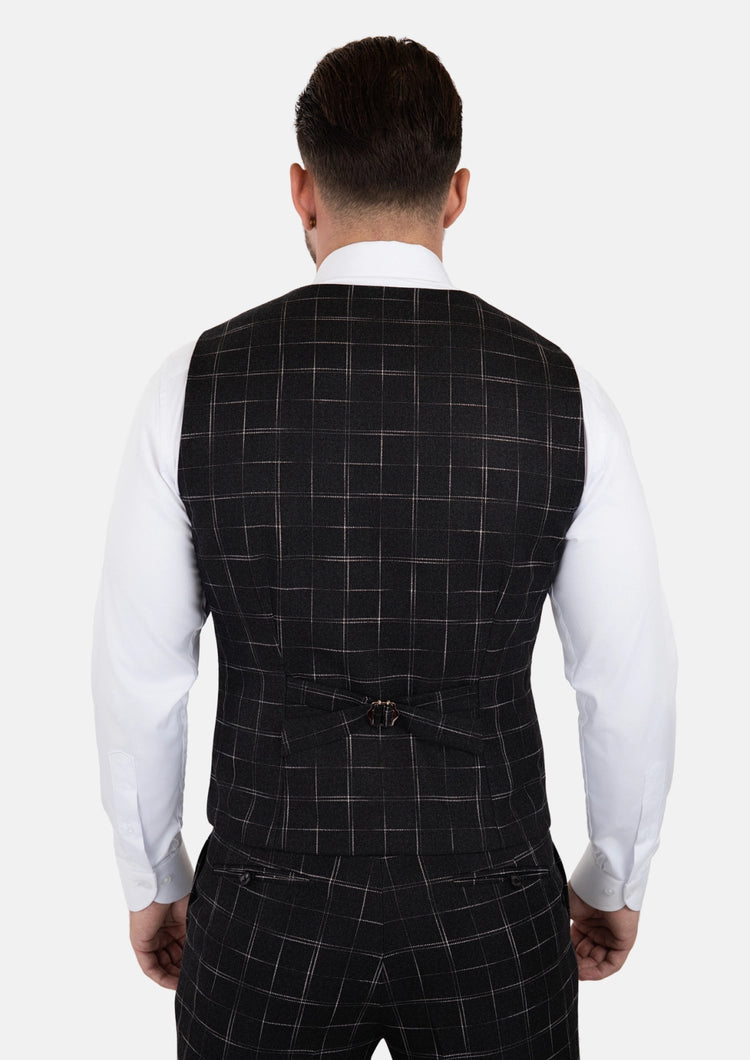 Charcoal Flannel Windowpane Vest - SARTORO606