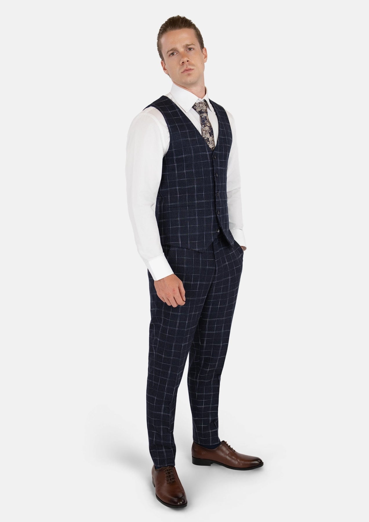 Charcoal Flannel Windowpane Vest - SARTORO
