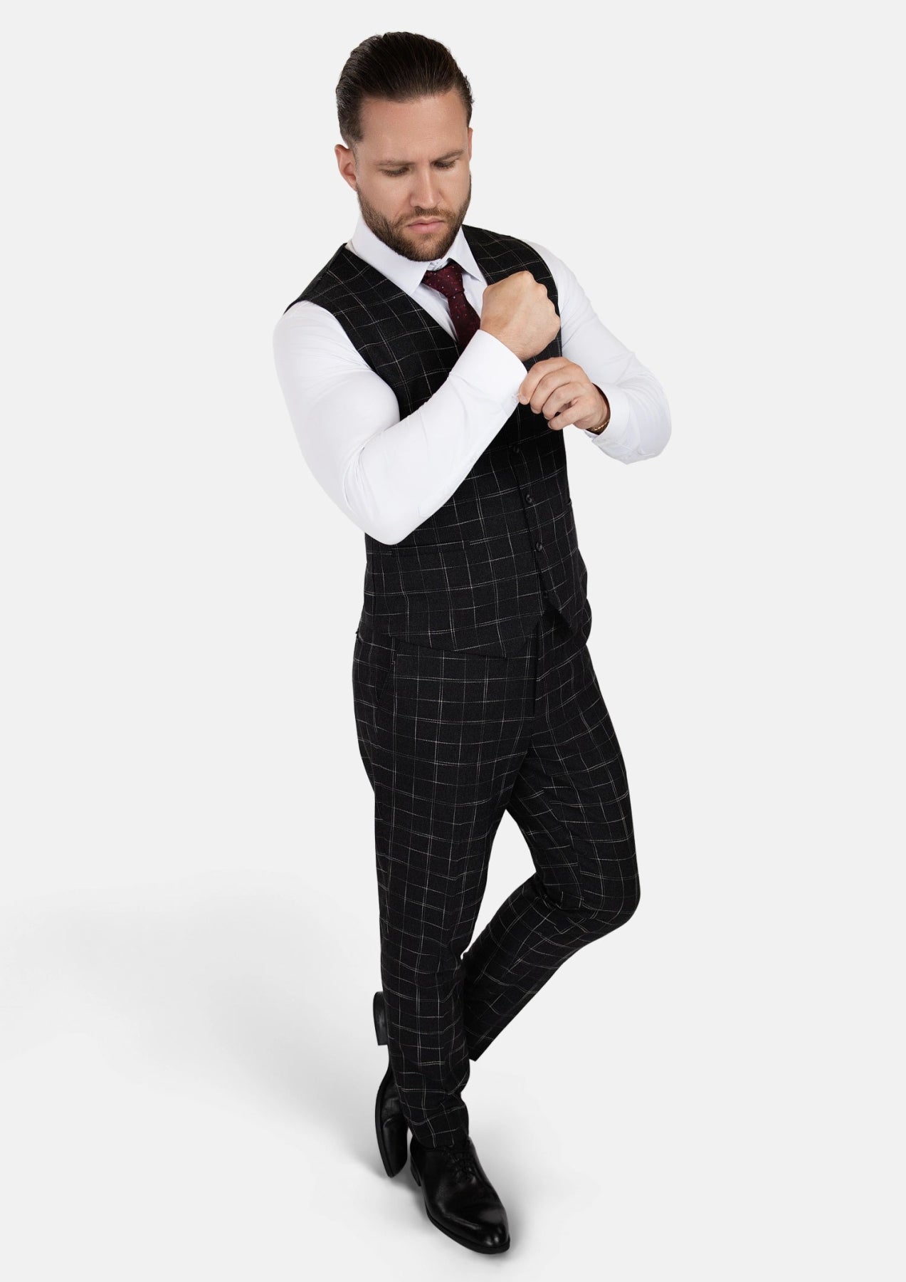 Charcoal Flannel Windowpane Vest