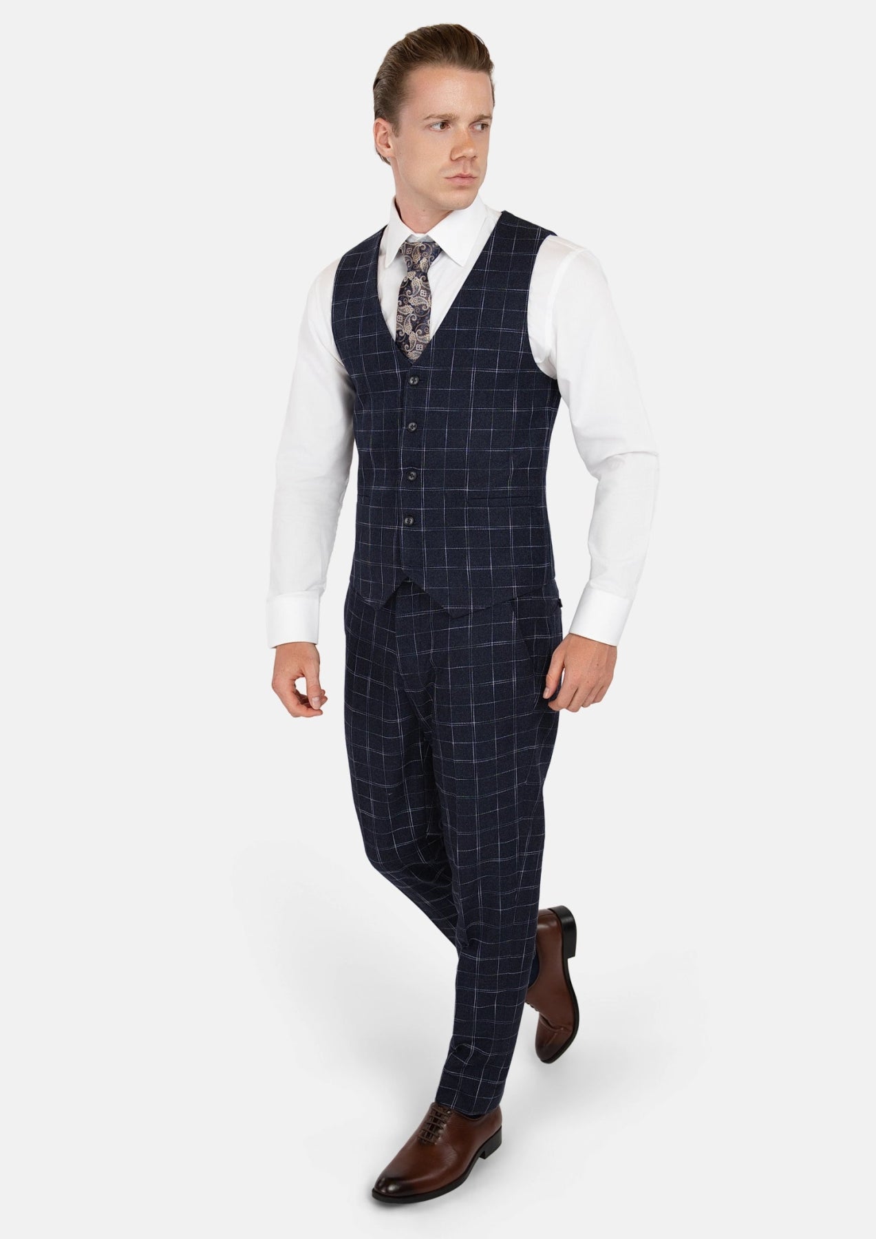 Charcoal Flannel Windowpane Vest - SARTORO