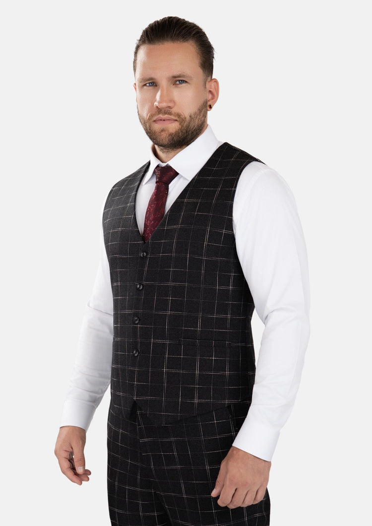 Charcoal Flannel Windowpane Vest - SARTORO797