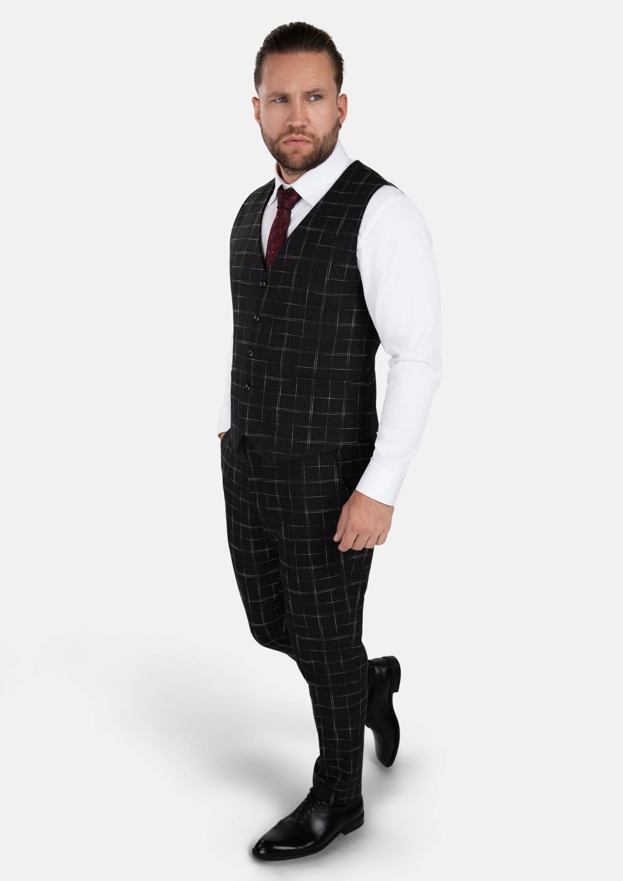 Charcoal Flannel Windowpane Vest - SARTORO