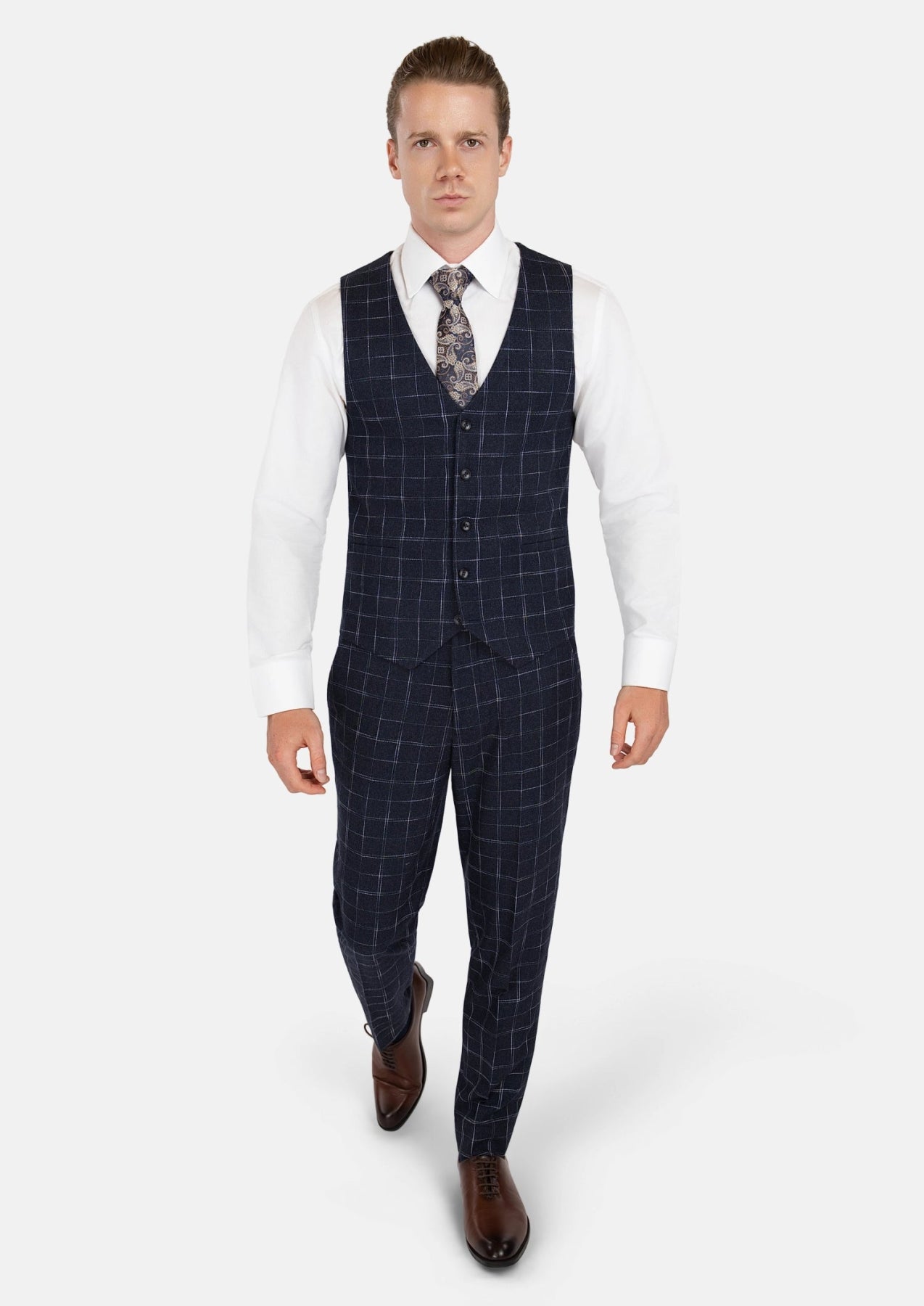 Charcoal Flannel Windowpane Vest - SARTORO