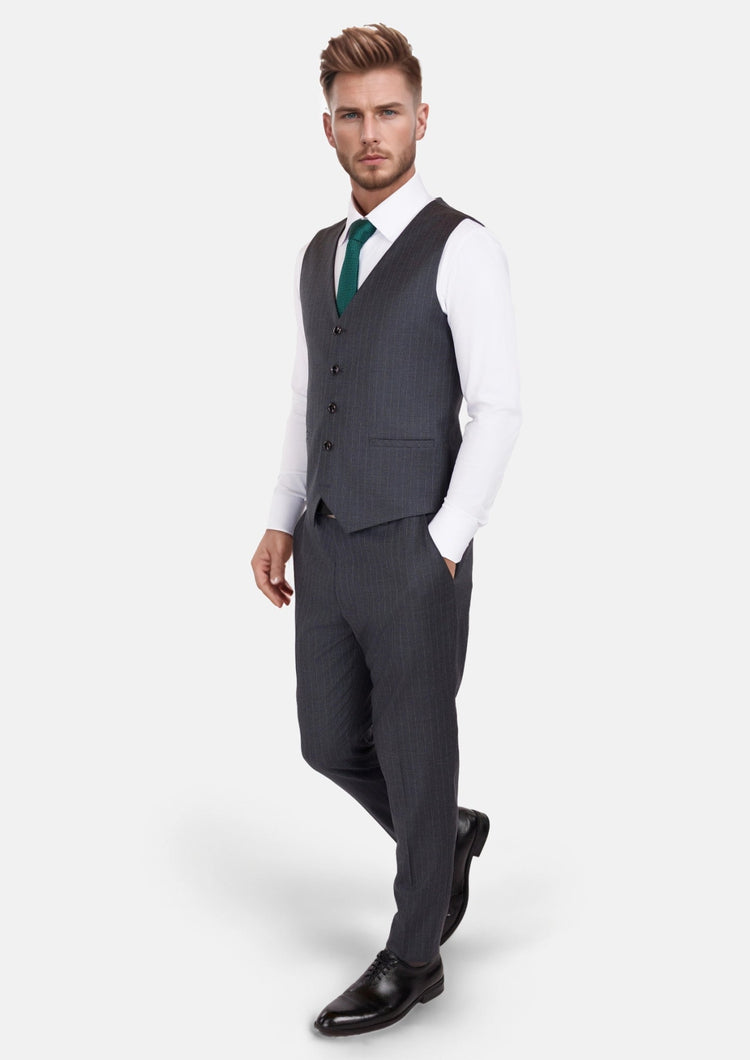 Charcoal Pinstripe Vest - SARTORO530