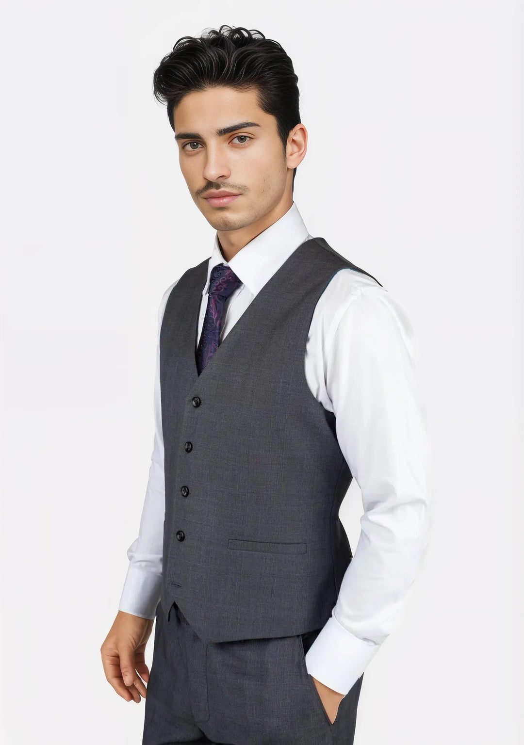 Charcoal Prince of Wales Vest - SARTORO