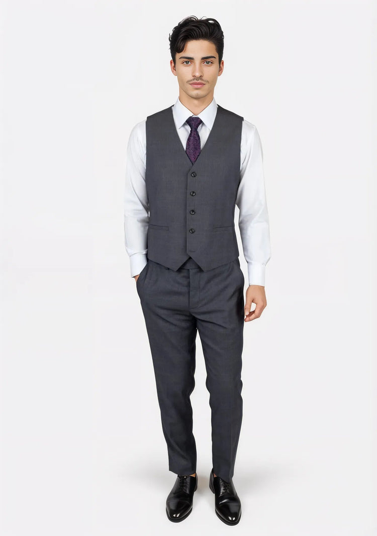Charcoal Prince of Wales Vest - SARTORO113