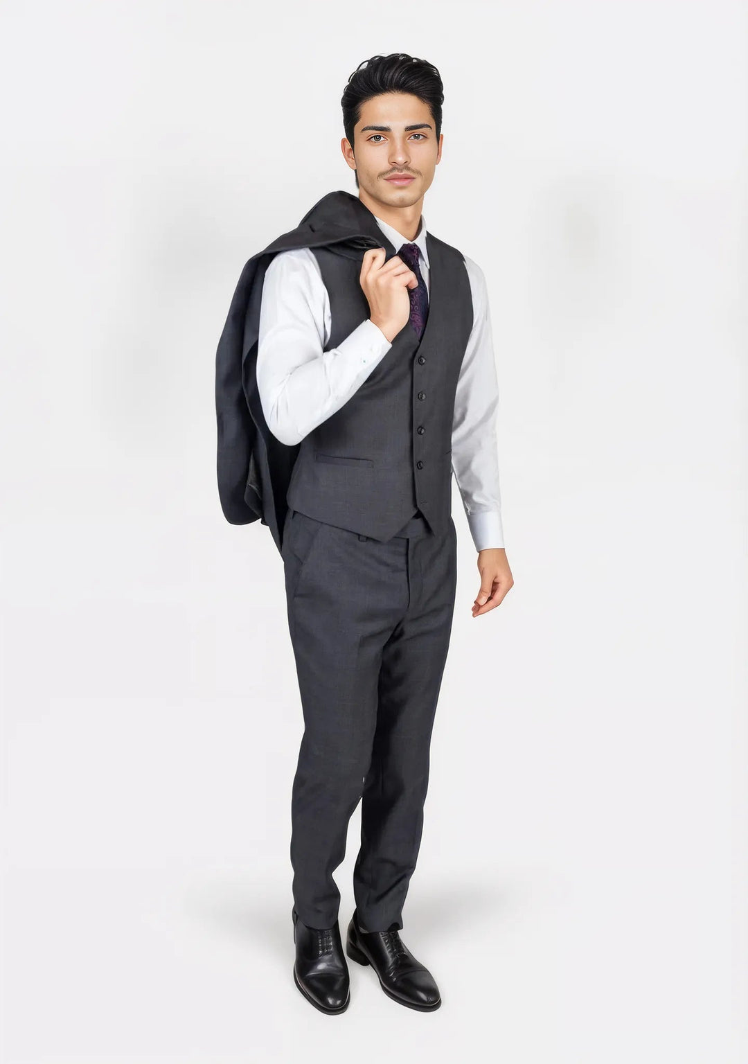 Charcoal Prince of Wales Vest - SARTORO