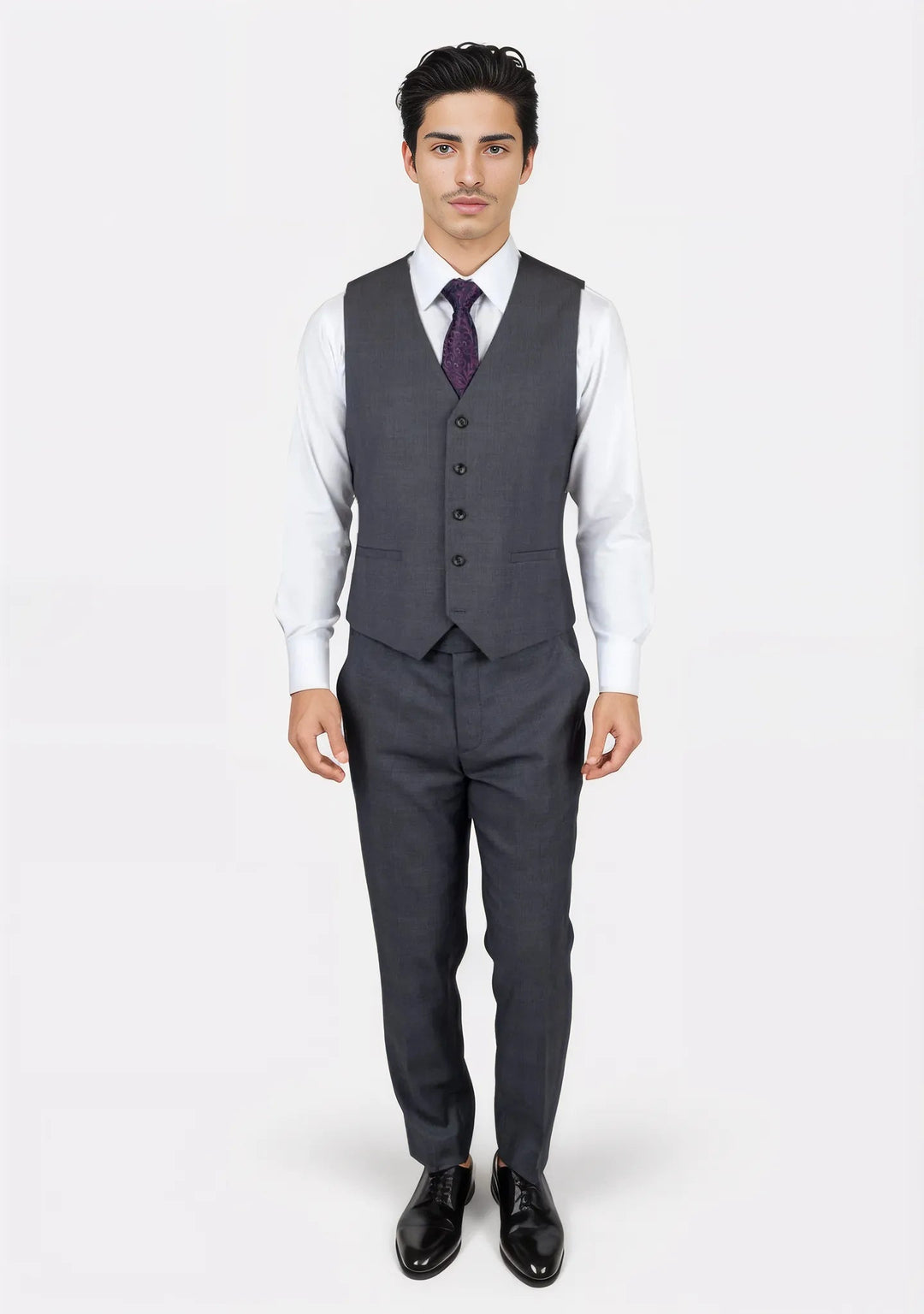 Charcoal Prince of Wales Vest - SARTORO