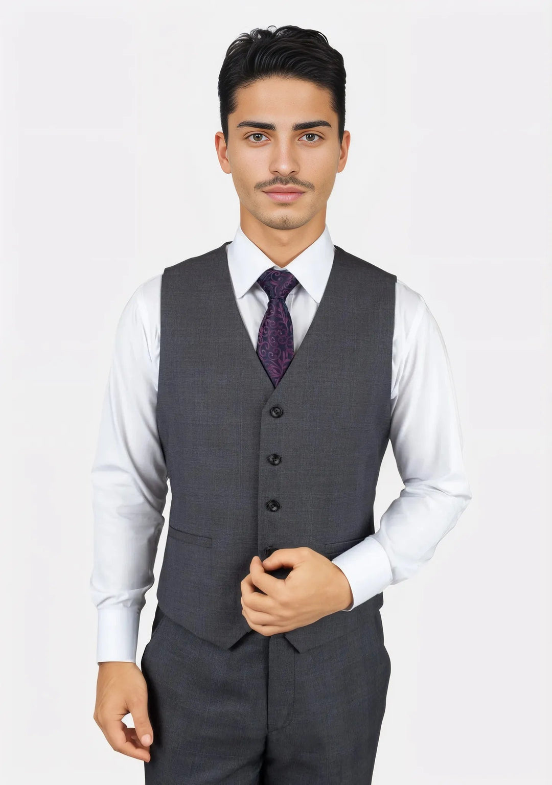 Charcoal Prince of Wales Vest - SARTORO